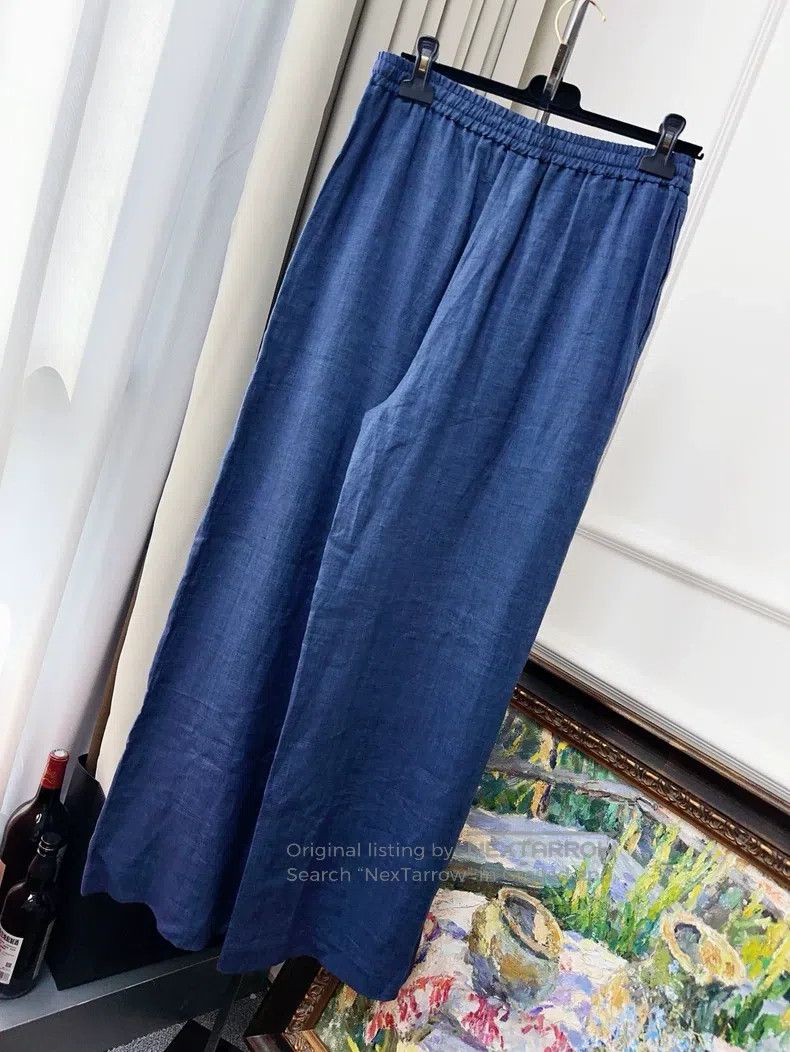 Loro Piana Loro Piana Denim Blue Linen Wide Leg Trousers Size 27" / US 4 / IT 40 - 2 Thumbnail