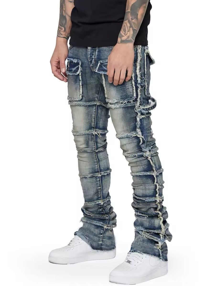 Jean Slim Fit Patchwork Stacked Pockets Jeans Size US 34 / EU 50 - 1 Thumbnail