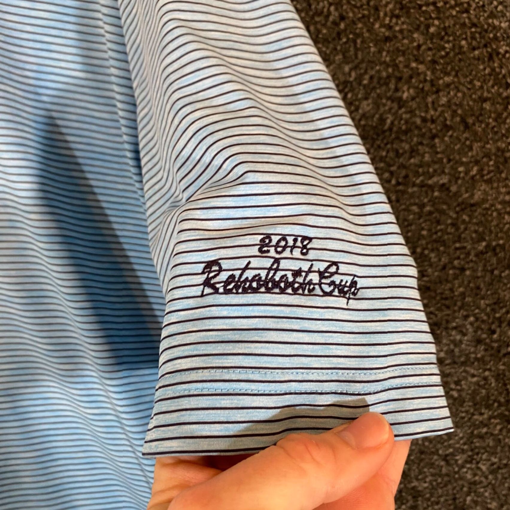 Footjoy FootJoy Polo Shirt Mens XL Blue Striped Golf S/S Casual White King Creek DE Volume Shirt Ladies? Wait. Size US XL / EU 56 / 4 - 4 Thumbnail