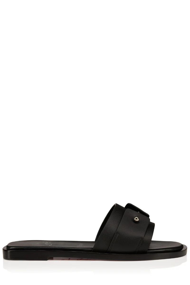 Christian Louboutin Chambelimule Donna Flat Black Calf Leather Slide Sandal 35 Size US 5 / IT 35 - 5 Thumbnail