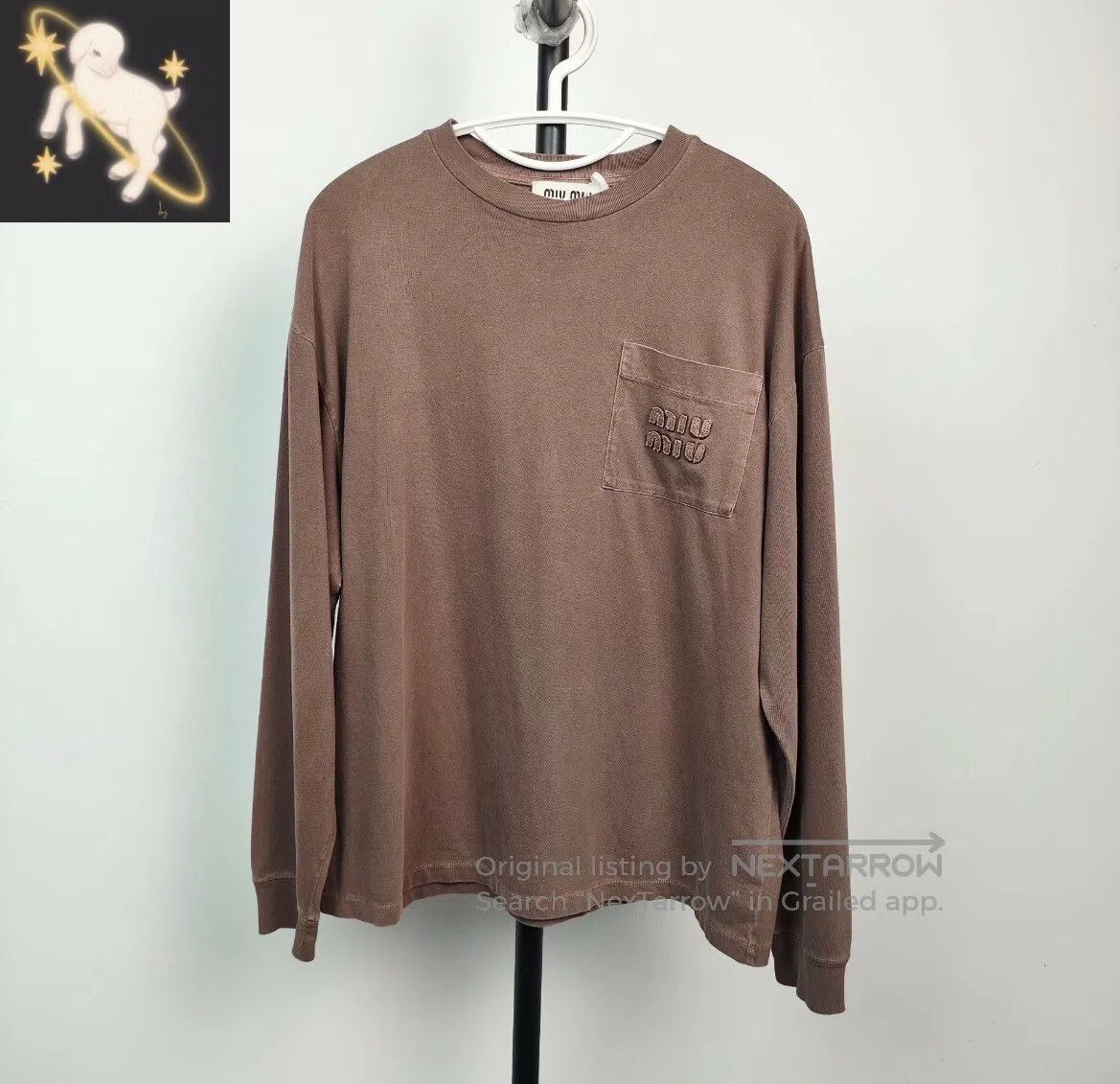 Miu Miu Miu Miu Coffee-colored round neck logo letter print long-s Size US XS / EU 42 / 0 - 1 Thumbnail