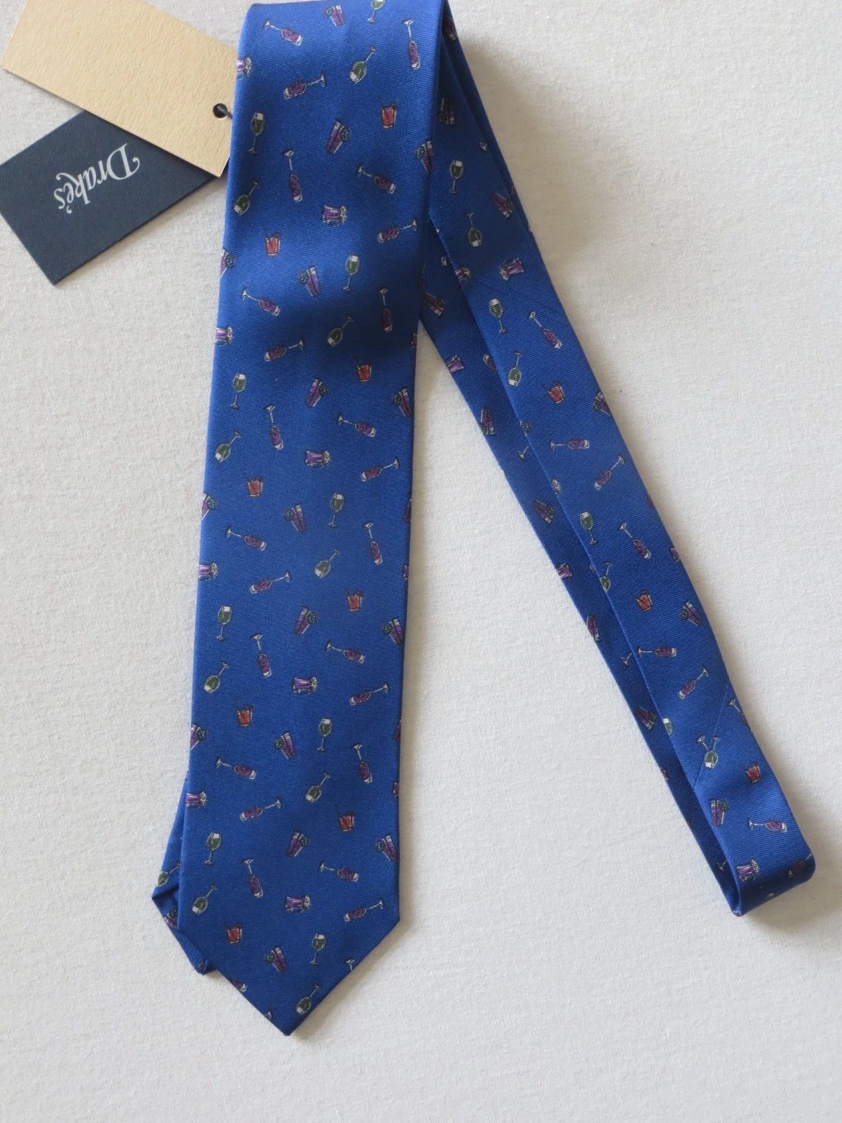 Drake's BLUE WINE DRINK GLASS SILK TIE Size ONE SIZE - 4 Thumbnail