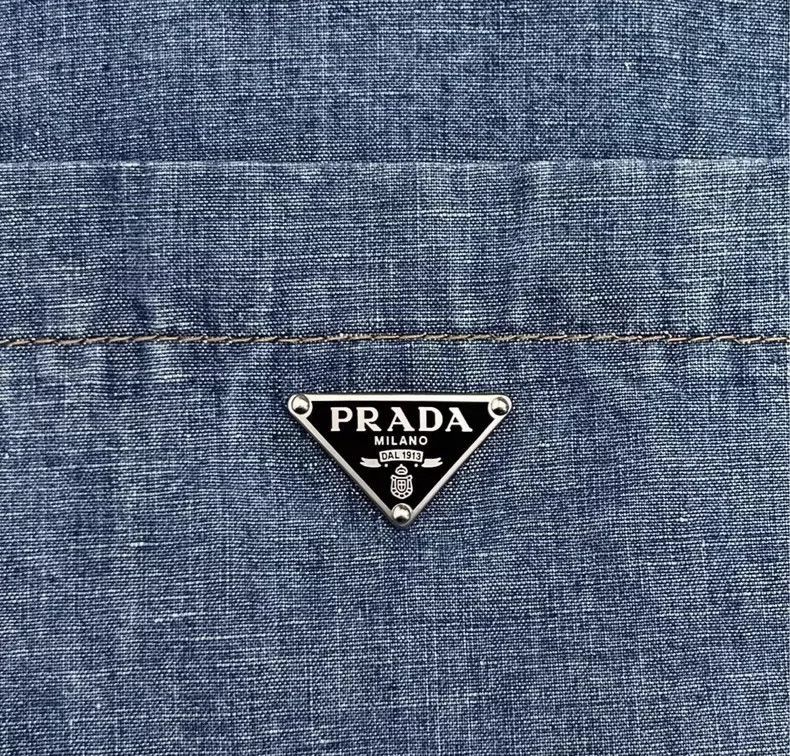 Prada Prada Blue Denim Short Sleeve Shirt-2506 Size US M / EU 48-50 / 2 - 5 Thumbnail