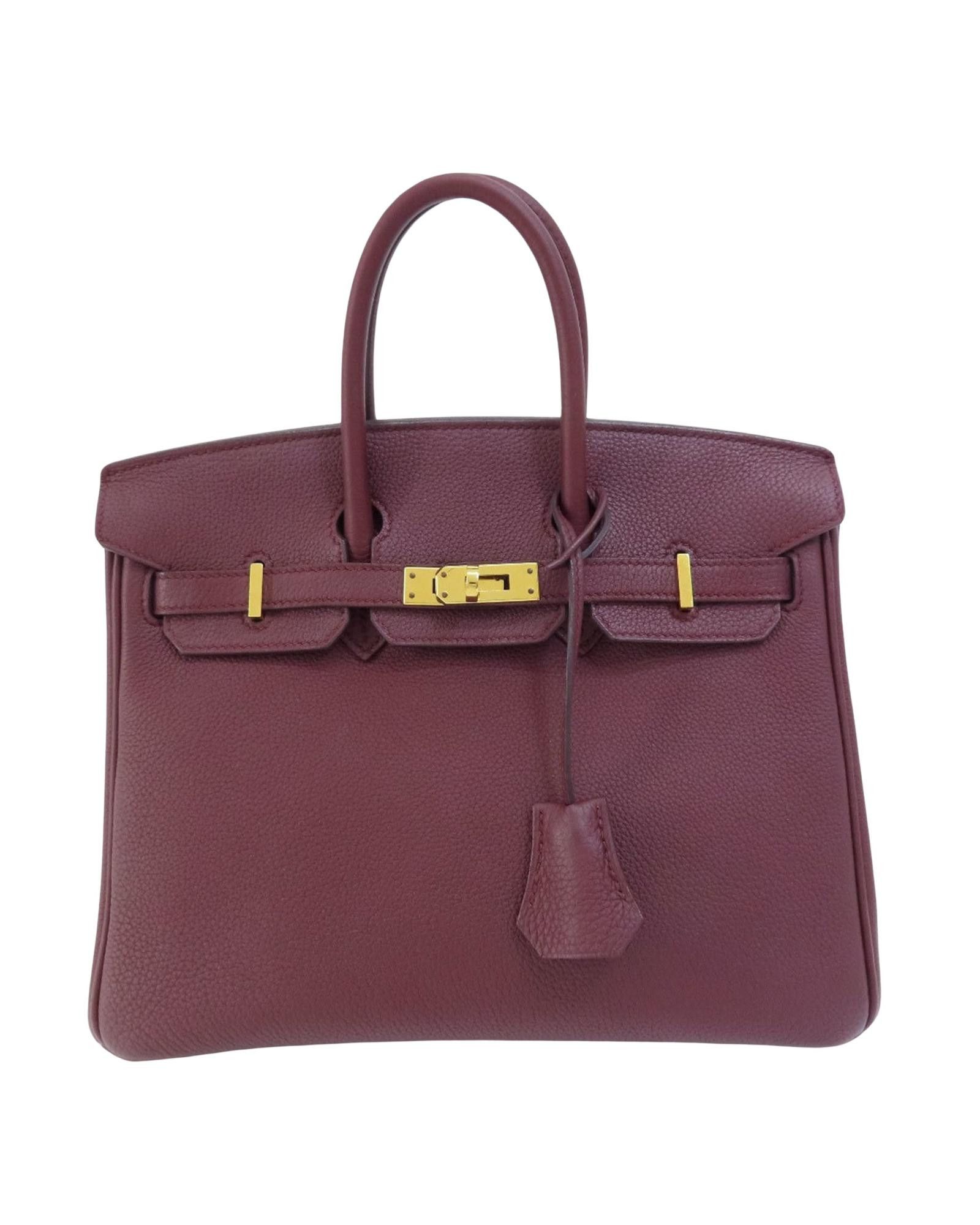 image of Hermes Refined Leather Birkin Bag With Gold Metal Trim in Burgundy, Women's