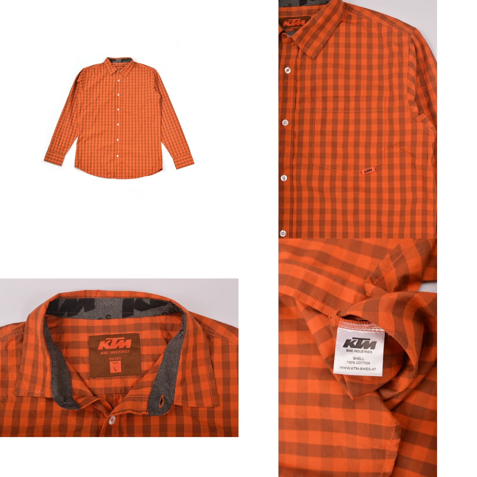Vintage KTM Bike Industries Factory Team Orange Check Button Shirt Racing Size L Mens Size US L / EU 52-54 / 3 - 8 Thumbnail