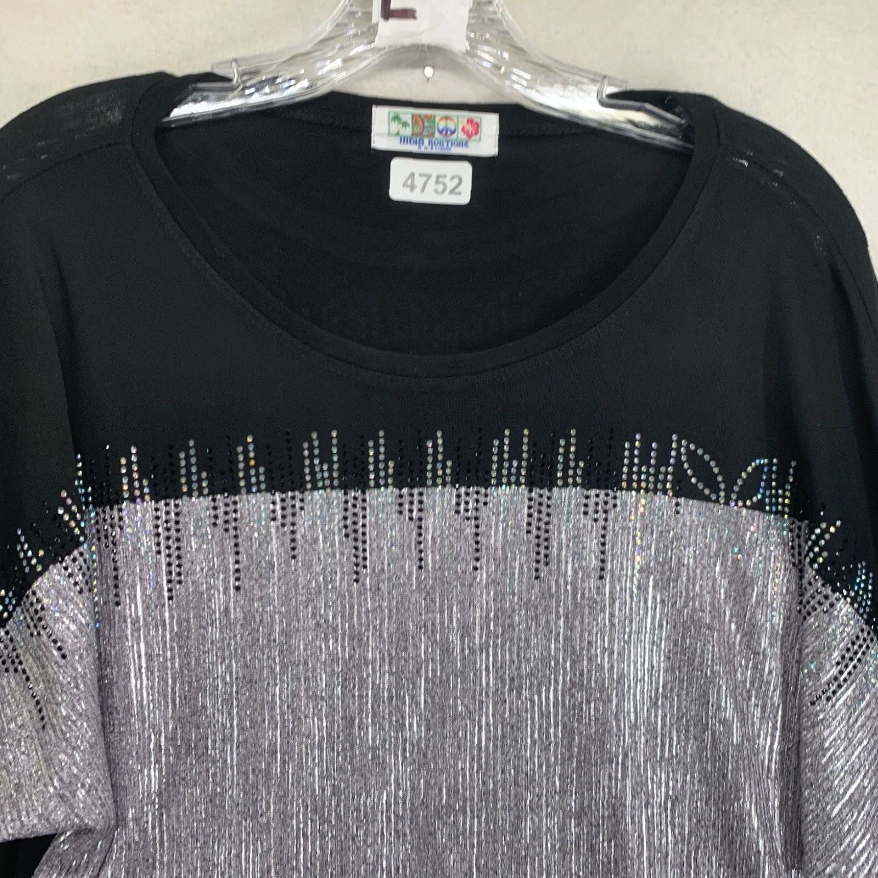 Vintage India Boutique Women's Top One Size Black Silver Embellished Long Sleeve EUC Size ONE SIZE - 3 Thumbnail