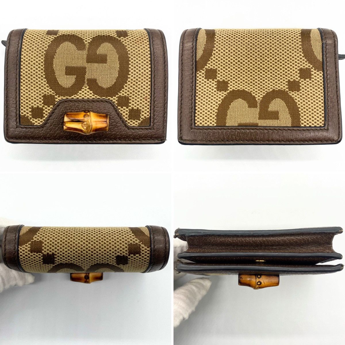 Gucci GUCCI Diana Jumbo GG Logo Bamboo Canvas Bifold Wallet Beige Size ONE SIZE - 4 Thumbnail