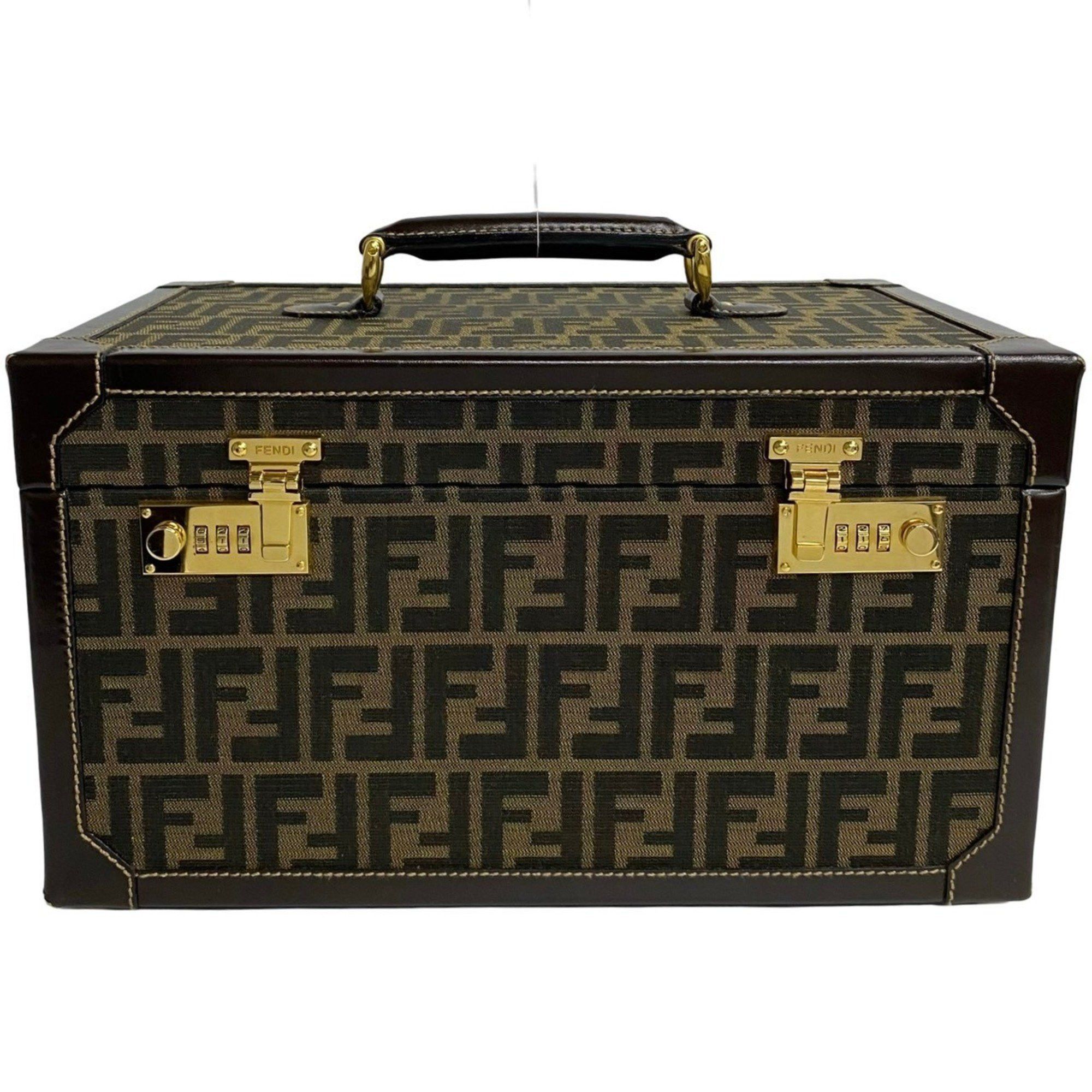 FENDI Zucca FF pattern canvas and leather handbag vanity bag makeup box in brown (27756)