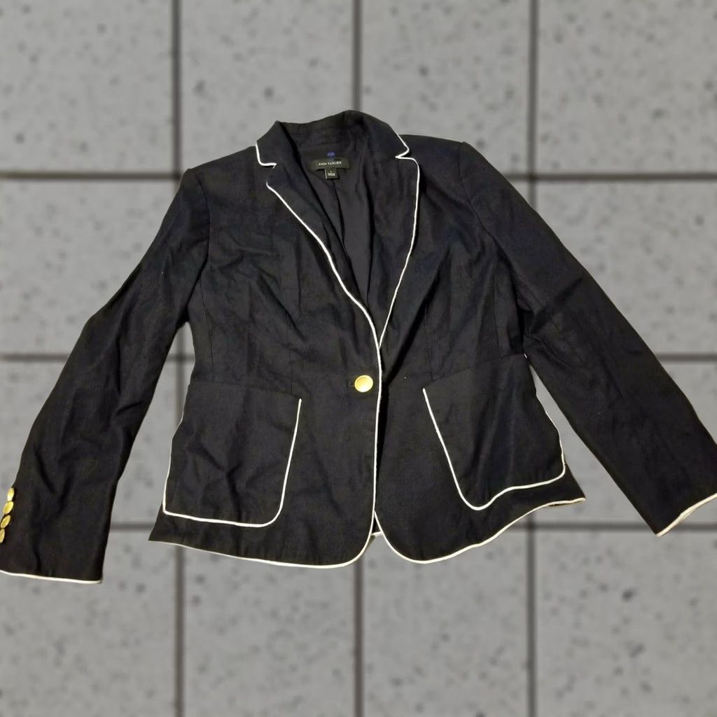 Ann Taylor Womens Ann Taylor Linen Sports Jacket Blazer 6 Navy Blue Petite Size M / US 6-8 / IT 42-44 - 1 Thumbnail