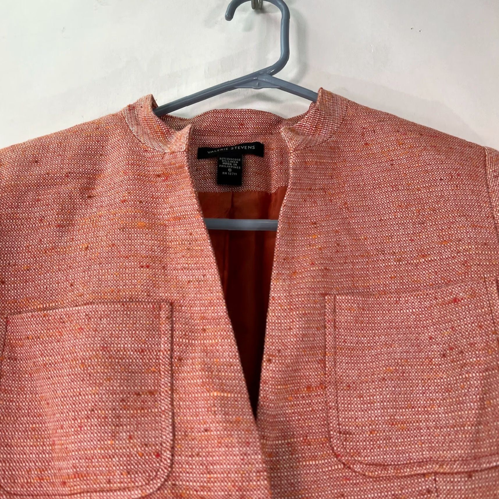 Vintage Valerie Stevens Women's Blazer Orange Lined Pockets Woven Textured Size 6 Size M / US 6-8 / IT 42-44 - 3 Thumbnail