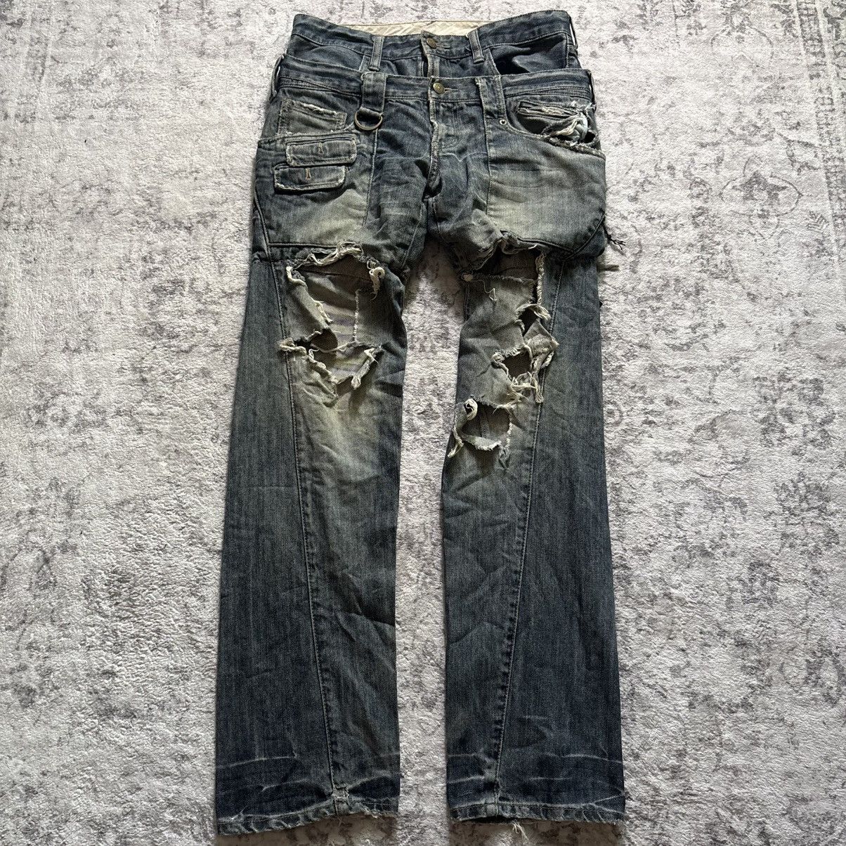 PPFM PPFM Double-Waisted Distressed Denim Blue Jeans | Size S Size US 30 / EU 46 - 1 Thumbnail