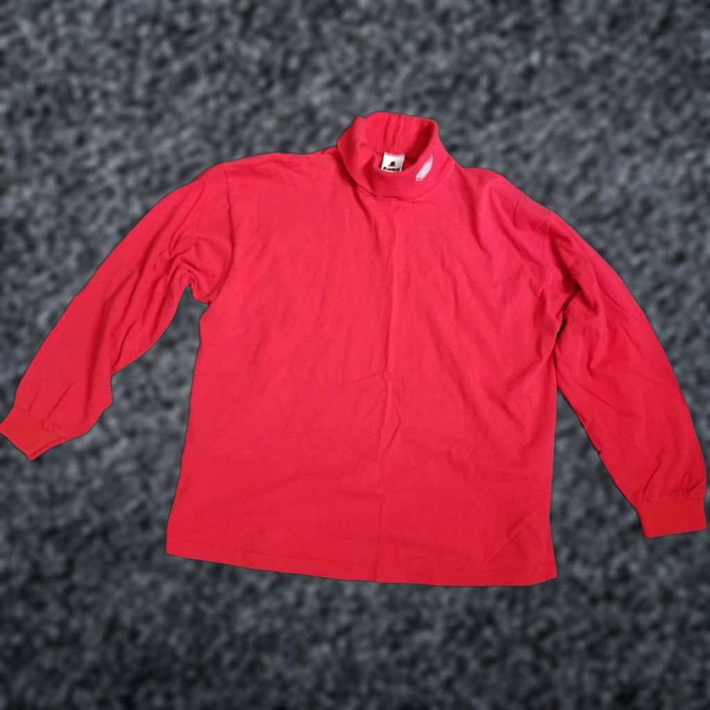 Riddell VINTAGE Riddell Detriot Red Wings Turtle Neck Shirt Mens Large Long Sleeve Red 100% Cotton Football Retro Size US L / EU 52-54 / 3 - 1 Thumbnail