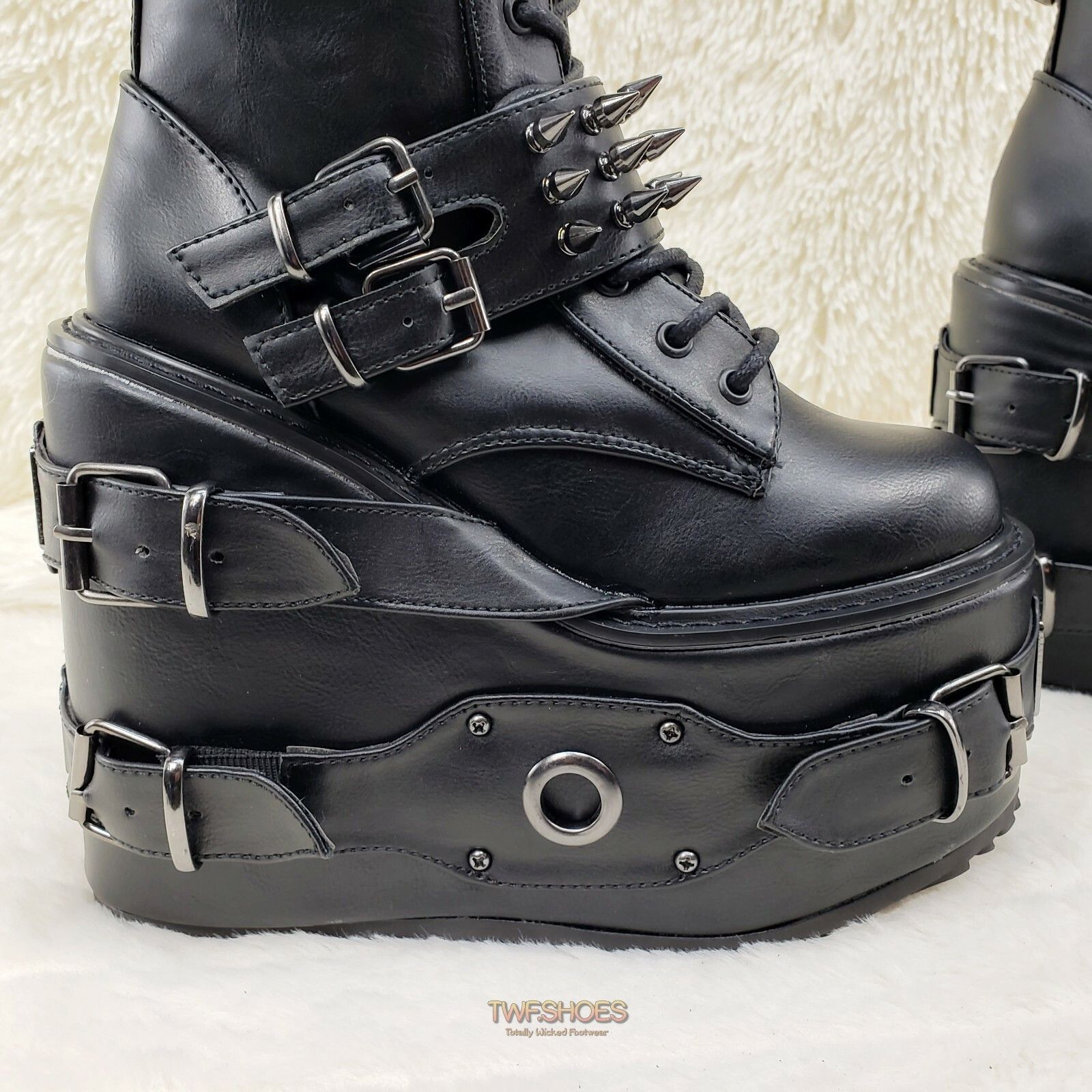 Other Swing 327 Black Knee Boot 5.5" Platform Studs & Spikes Goth Size US 6 / IT 36 - 7 Thumbnail