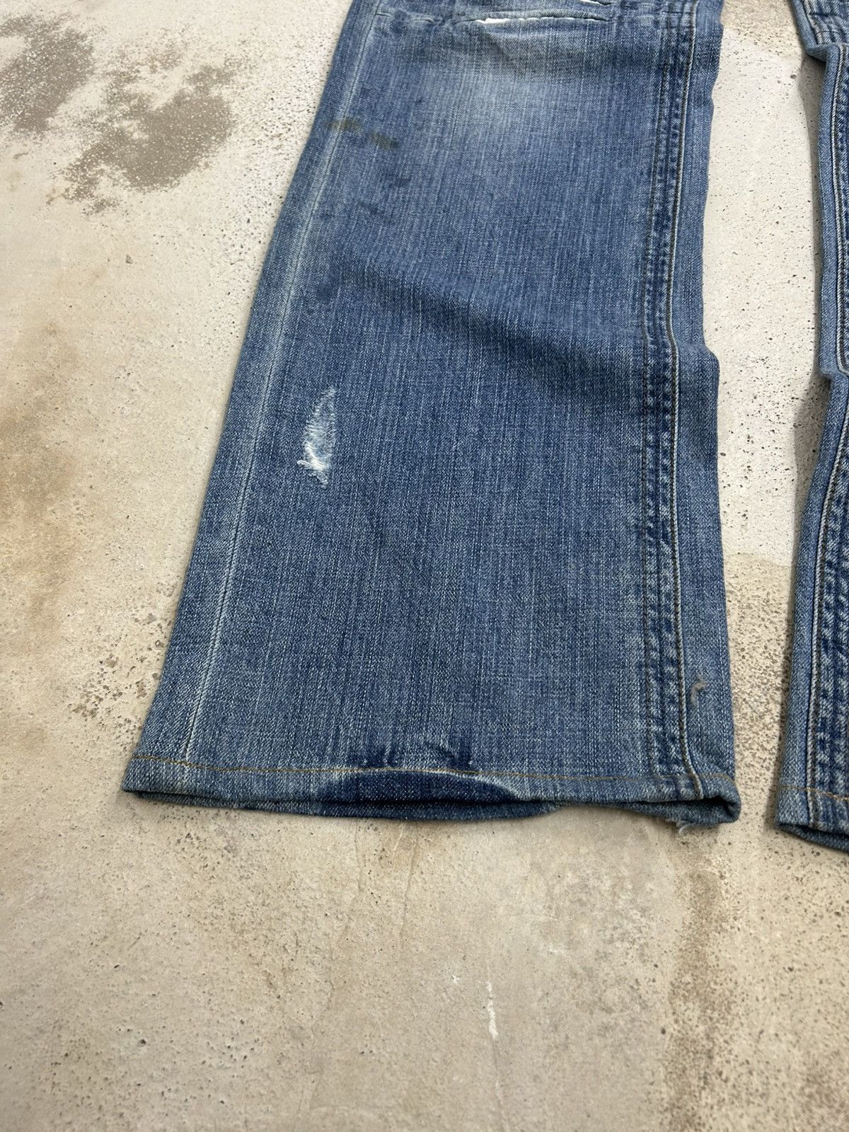 Japanese Brand Cook Jeans Baggy Distressed Denim Knee Panel Whisker Stacked Size US 31 - 5 Thumbnail