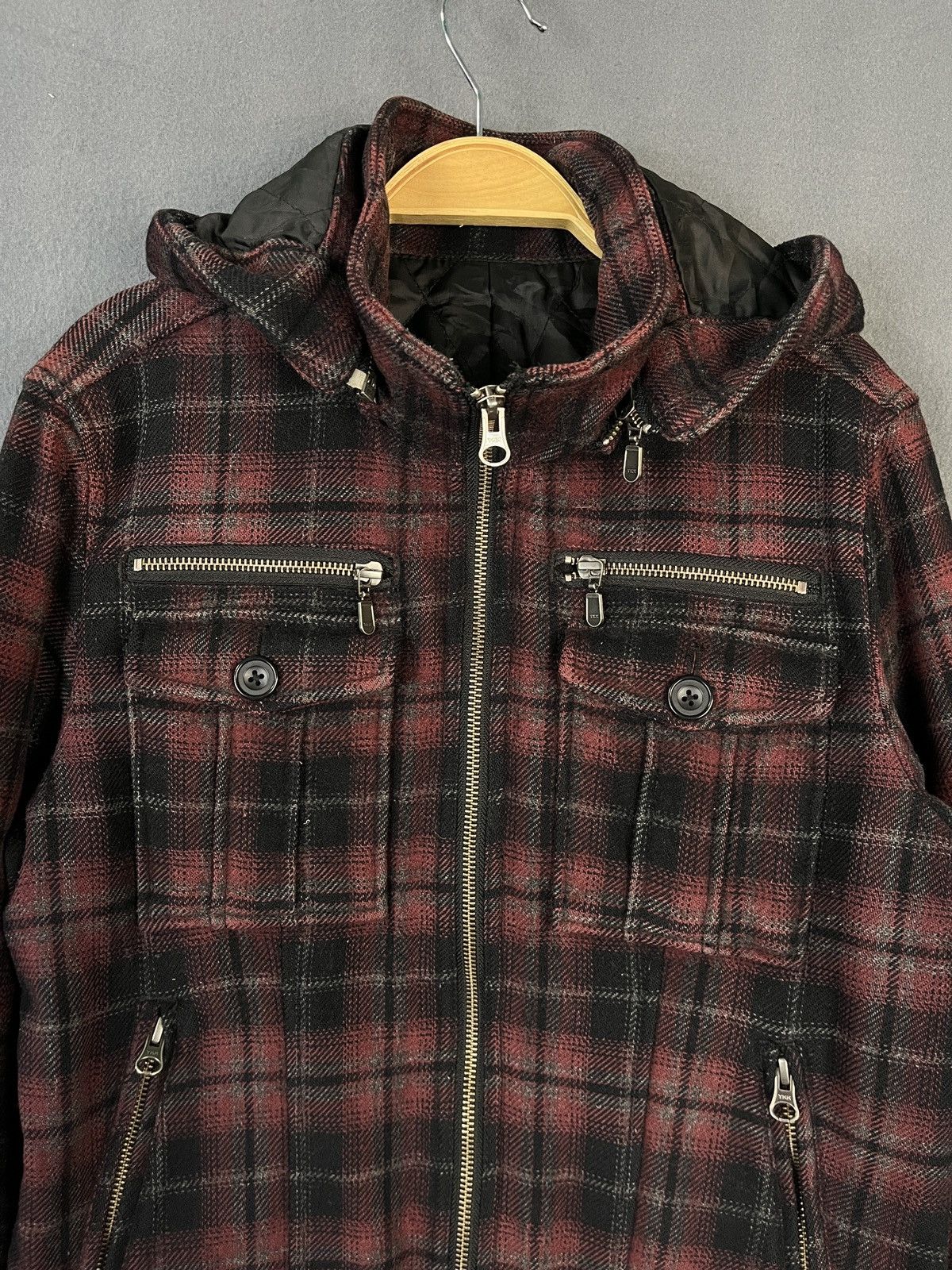 Japanese Brand × Vintage Edge Rupert Plaid Wool Jacket Removable Hoodie Size S / US 4 / IT 40 - 4 Thumbnail