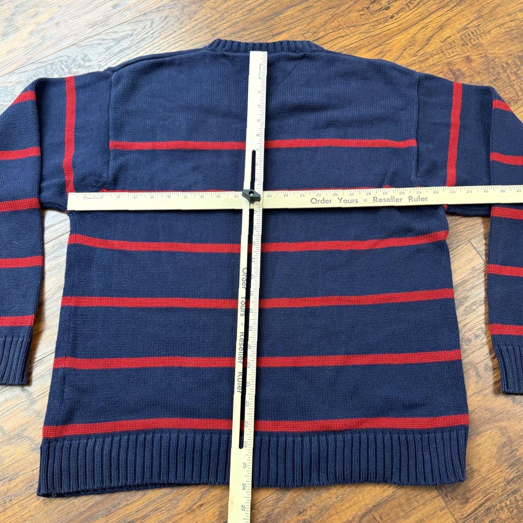 Tommy Hilfiger VINTAGE Tommy Hilfiger Sweater Mens XL Blue Red Striped Knit Pullover V-Neck Logo Pullover Knit Size US XL / EU 56 / 4 - 5 Thumbnail