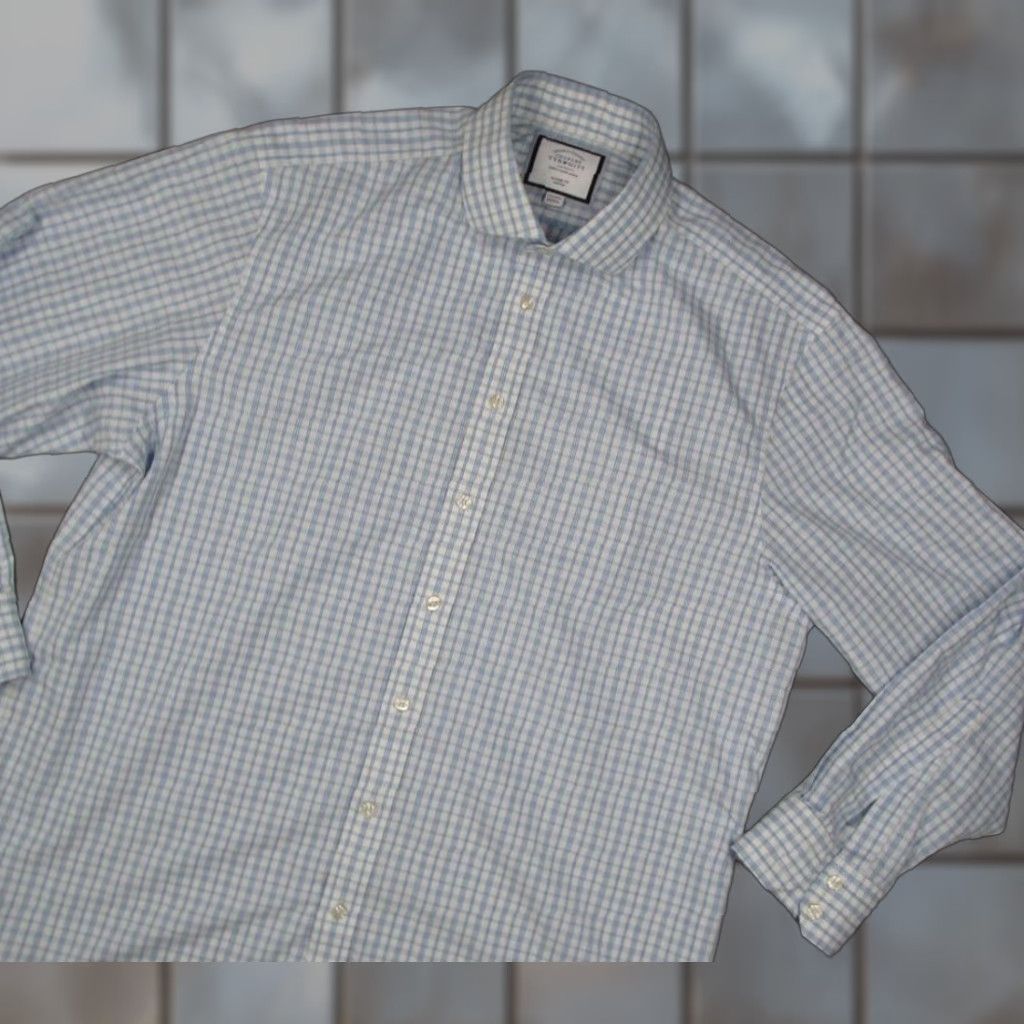 Charles Tyrwhitt Charles Tyrwhitt Dress Shirt Men 35 17.5 Blue Classic Button Up Non-Iron Work Shirt Size 34R - 1 Thumbnail