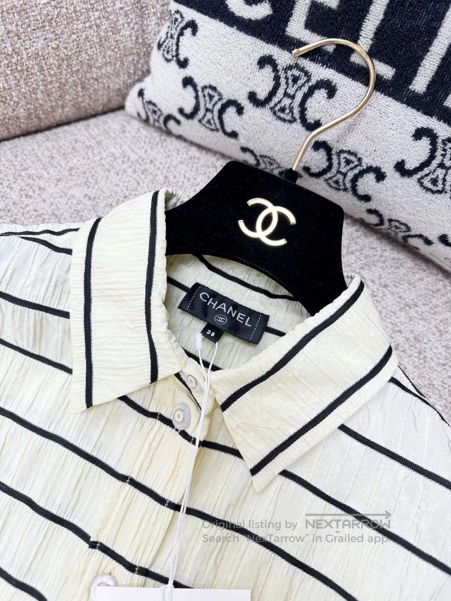 Chanel Chanel 25S Yellow Stripe Long Sleeve Shirt. Size US M / EU 48-50 / 2 - 3 Thumbnail