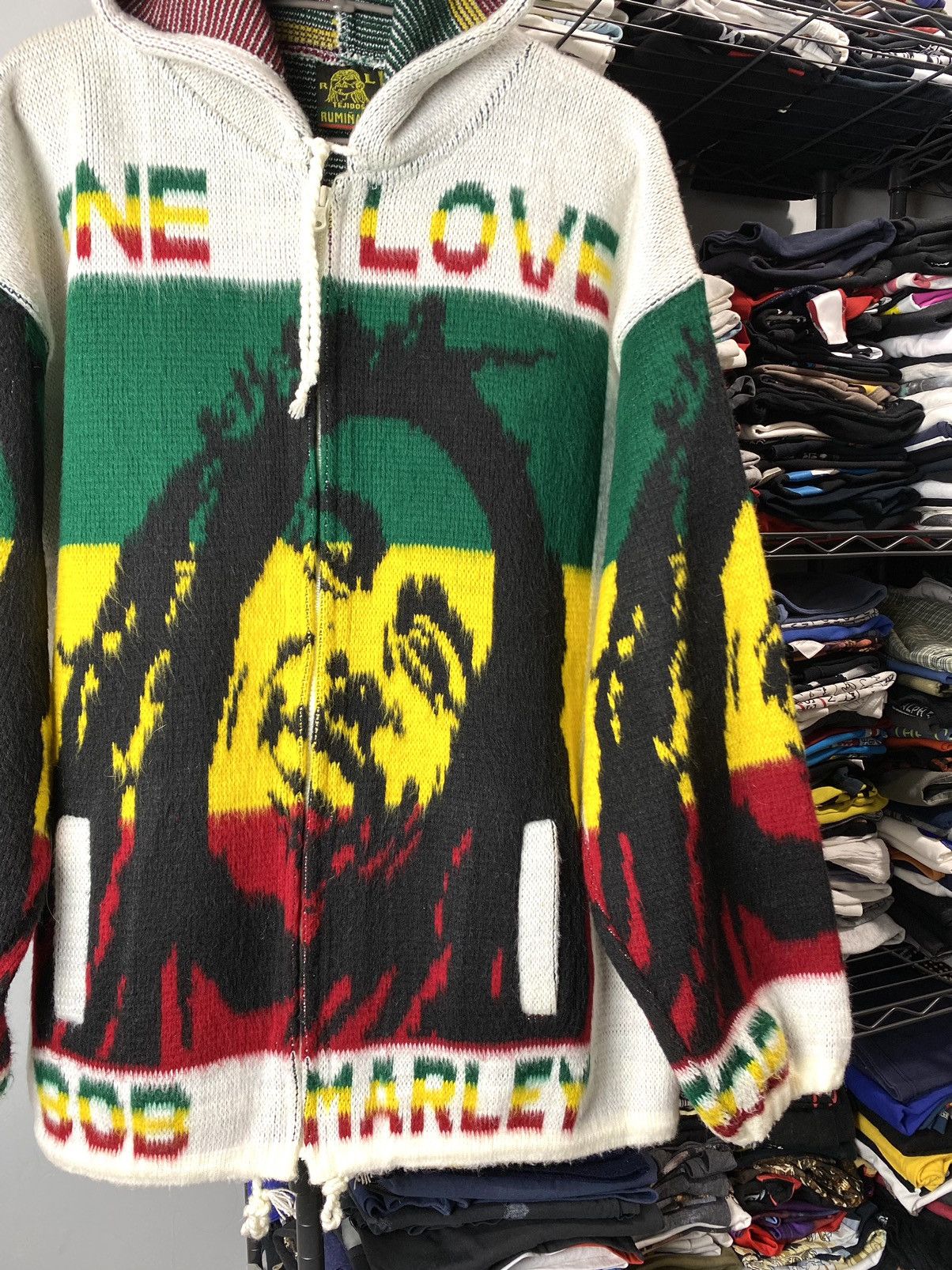 Bob Marley 💥Rare! Vintage Bob Marley Full Knit Heavy Hoodie Jacket Size US L / EU 52-54 / 3 - 4 Thumbnail