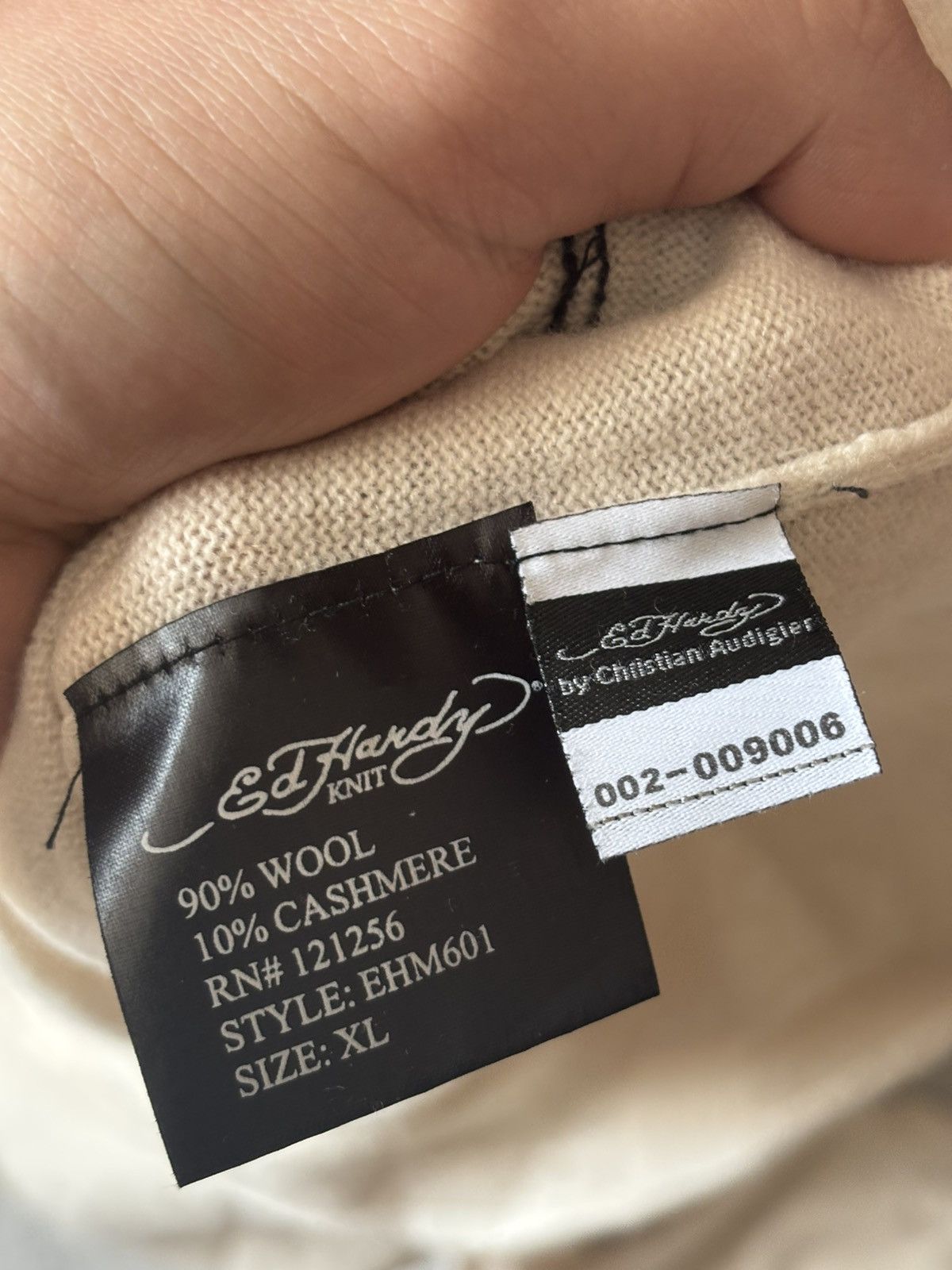 Designer × Ed Hardy ED HARDY WOOL/CASHMERE CREAM SWEATER Size US L / EU 52-54 / 3 - 5 Thumbnail