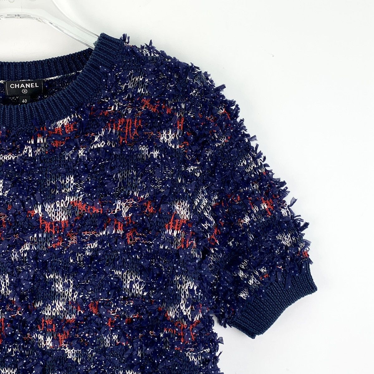 Chanel Chanel Blue Cotton Tweed Tassel Short Sleeve Knit Sweater Size S / US 4 / IT 40 - 3 Thumbnail