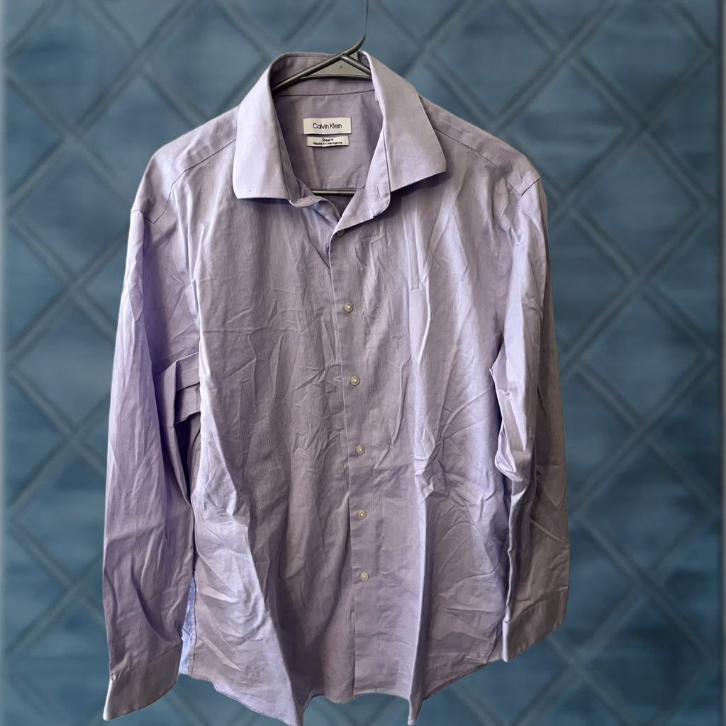Calvin Klein Calvin Klein Collection Button-Down Shirt Mens L Purple Steel+ Reg Fit Stretch Cotton & Elastine 16.5 Long Sleeve Slim Casual Shirt Size US L / EU 52-54 / 3 - 1 Thumbnail