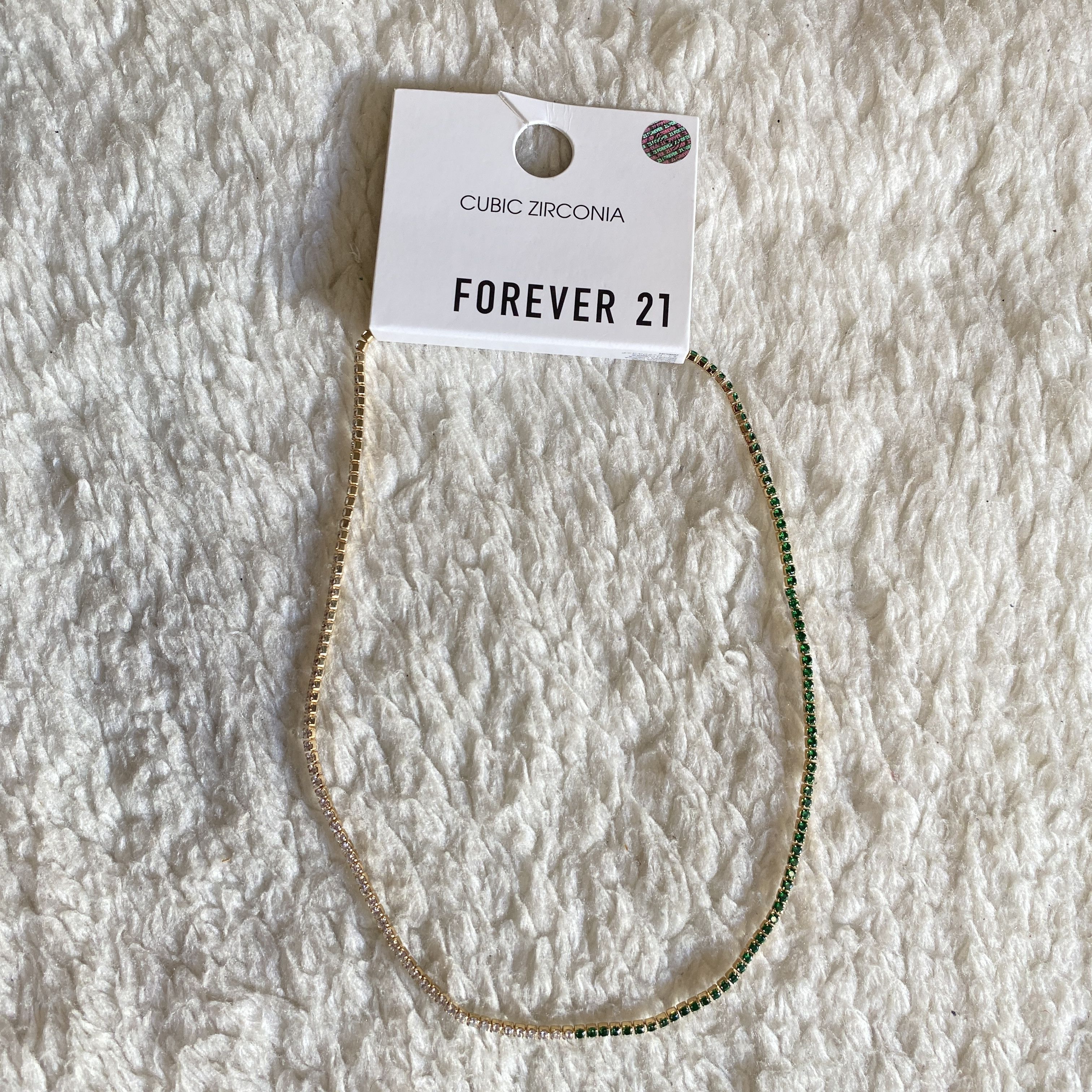 Forever 21 Forever 21 Green & Clear CZ Tennis Choker Necklace Size ONE SIZE - 4 Thumbnail