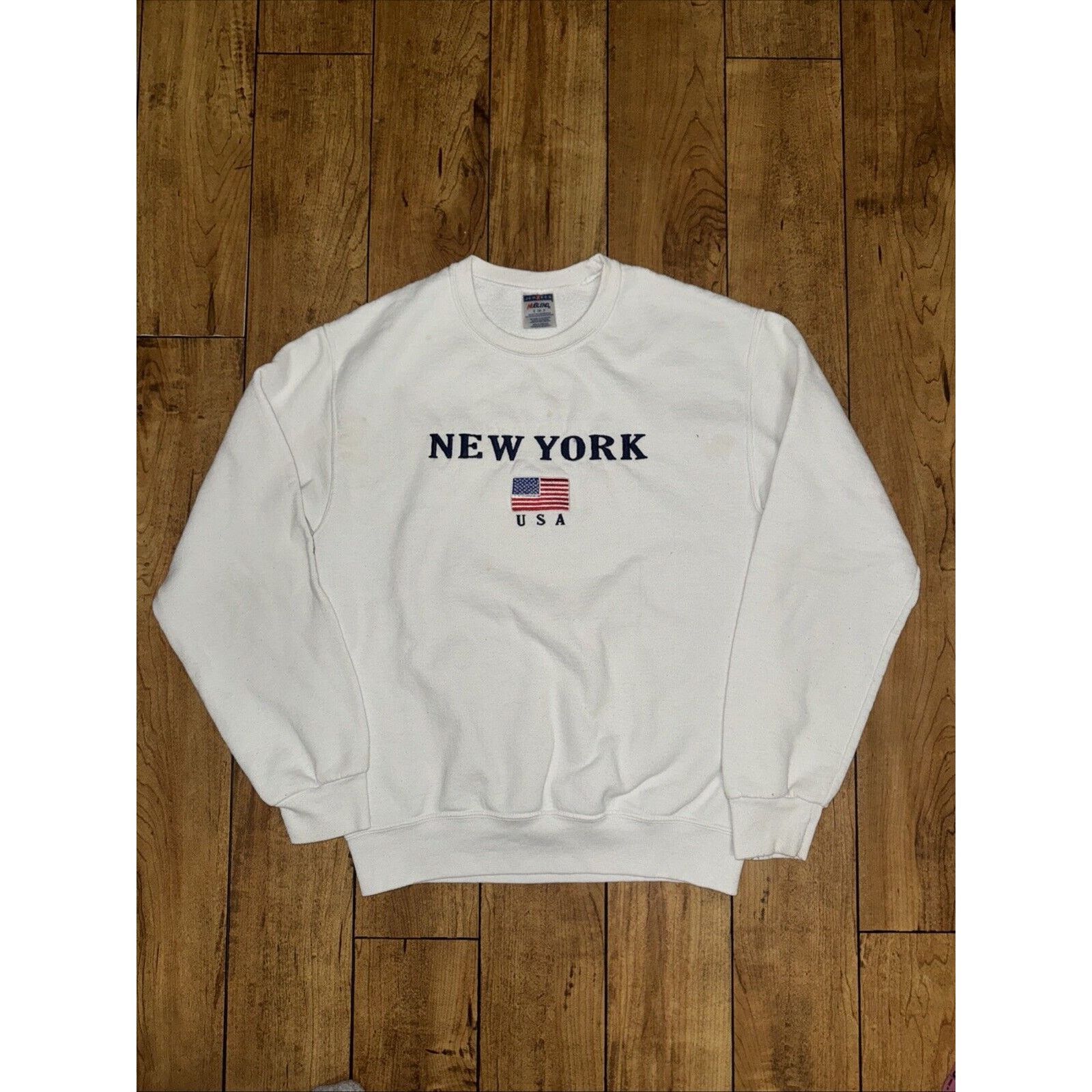 Jerzees × Vintage New York USA Crewneck Sweatshirt White S Jerzees 19x24 Size US S / EU 44-46 / 1 - 1 Thumbnail