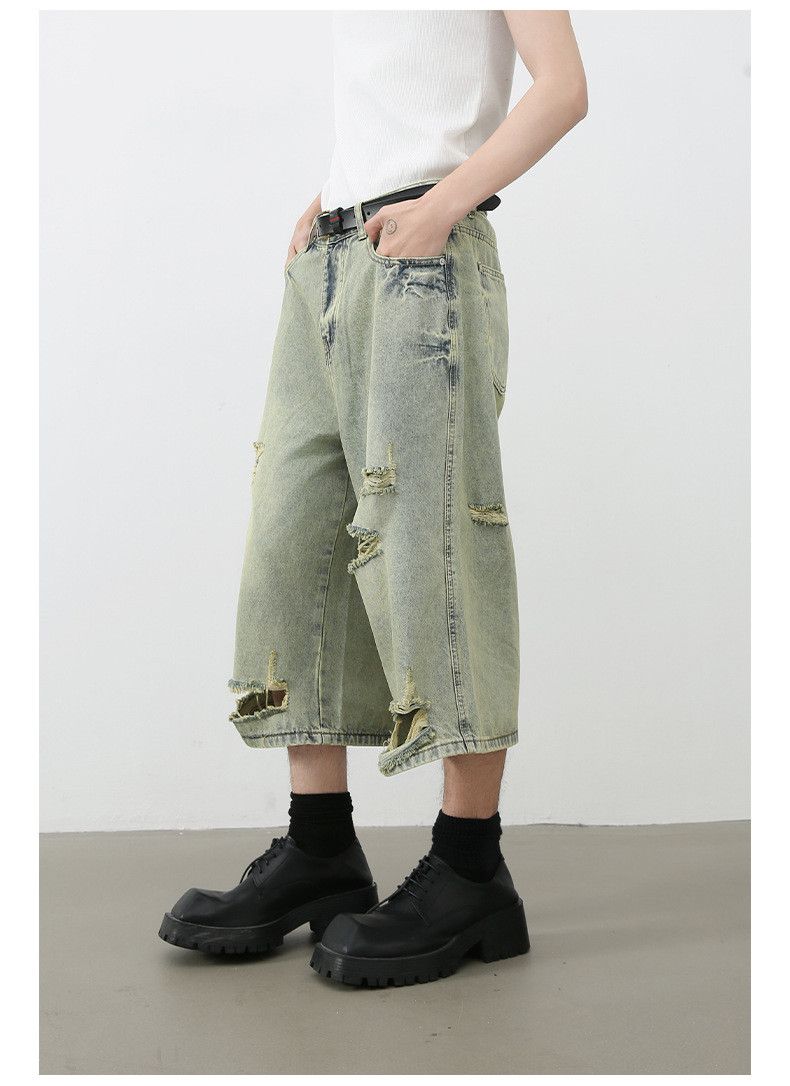 Japanese Brand × Jean Men's loose all-match straight retro ripped denim shorts Size US 32 / EU 48 - 4 Thumbnail
