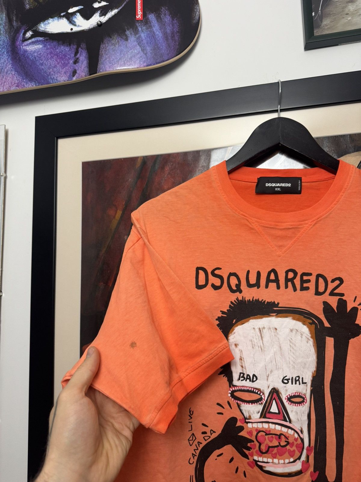 Dsquared2 SS15 Dsquared2 Art Print Designer Orange Tee Basquiat Vibe Size US XXL / EU 58 / 5 - 4 Thumbnail