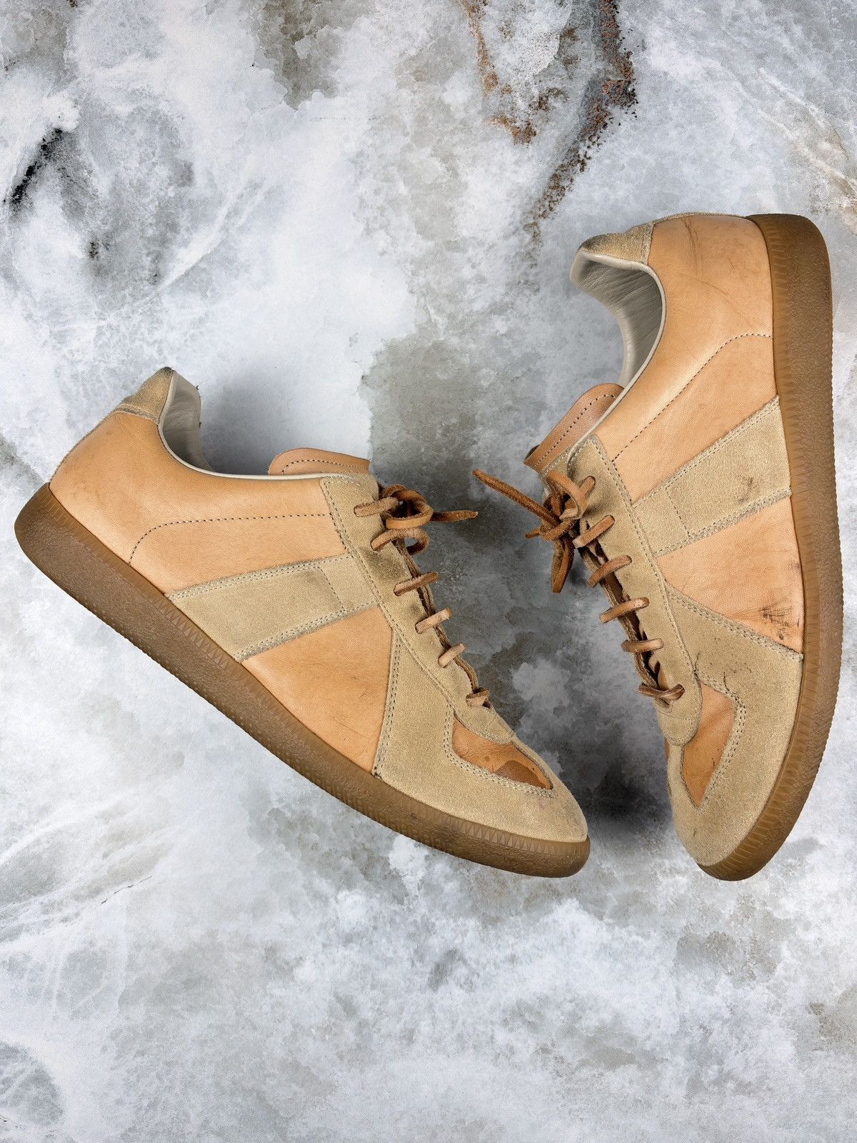Maison Margiela AW21 Maison Margiela Natural Tan Leather Laced Gat Sneakers Size US 10 / EU 43 - 2 Thumbnail