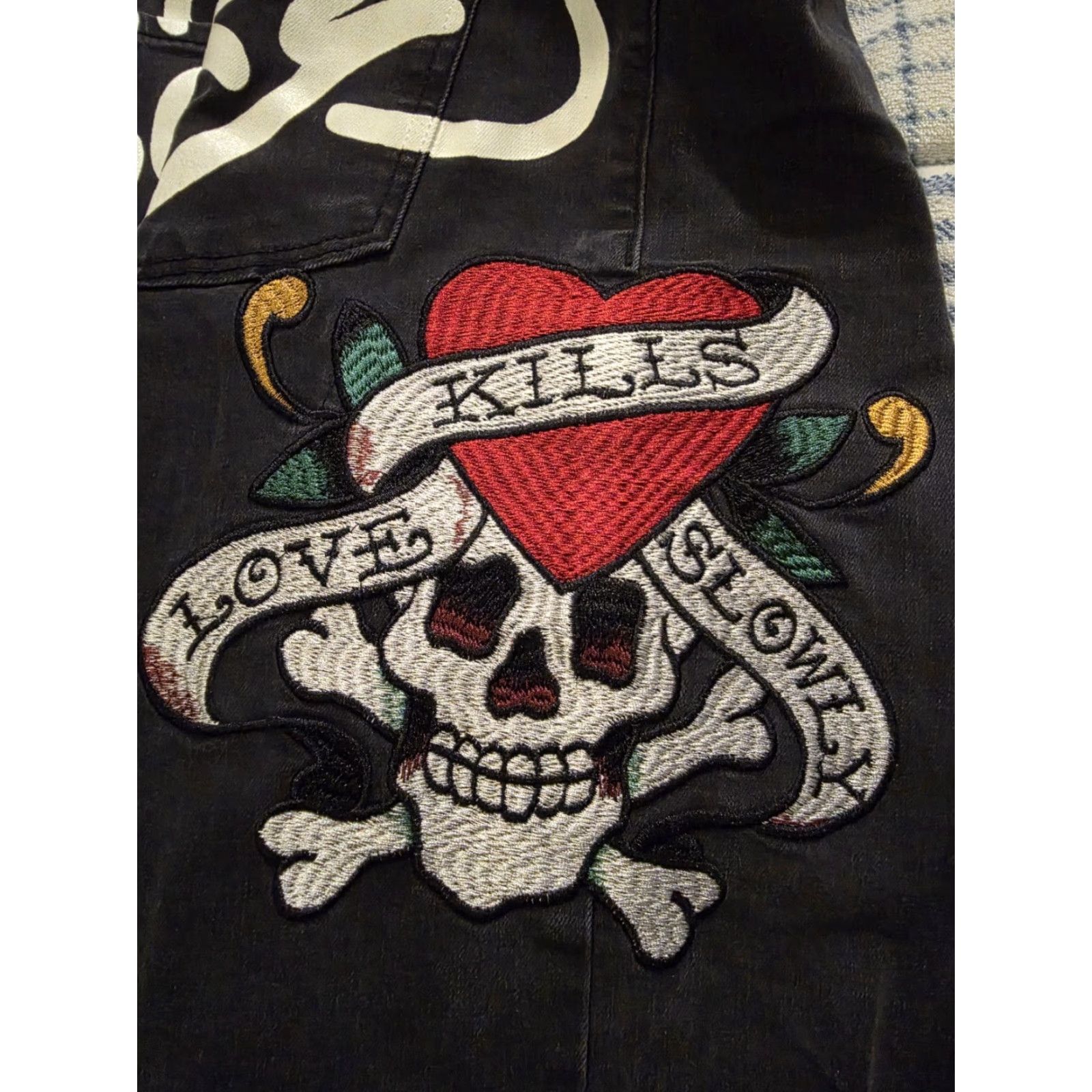 Ed Hardy VINTAGE Ed Hardy Jeans Wide-Leg Black 90s Love Kills Slowly Embroidered Logo Mens 34x32 Size US 32 / EU 48 - 3 Thumbnail