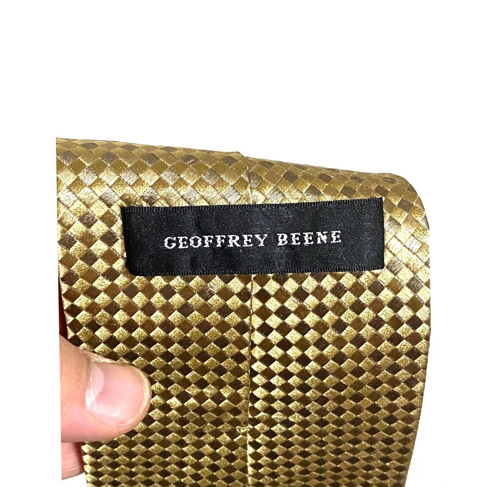 Geoffrey Beene Geoffrey Beene Gold Geometric Diamond Mens Silk Neck Tie Workwear Office Preppy Size ONE SIZE - 5 Thumbnail