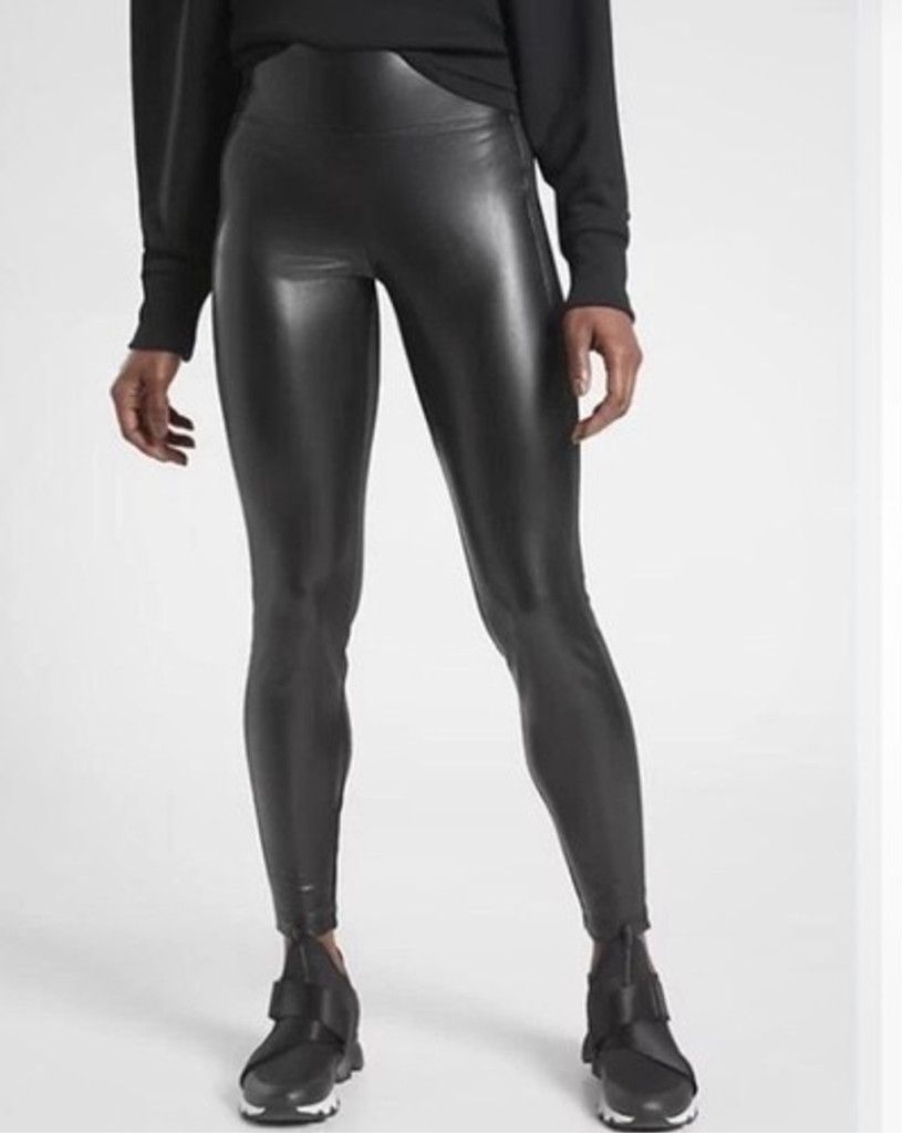 Athleta NWOT Athleta Black Faux Leather Midrise Leggings Women XL Size 34" / US 12 / IT 48 - 1 Thumbnail