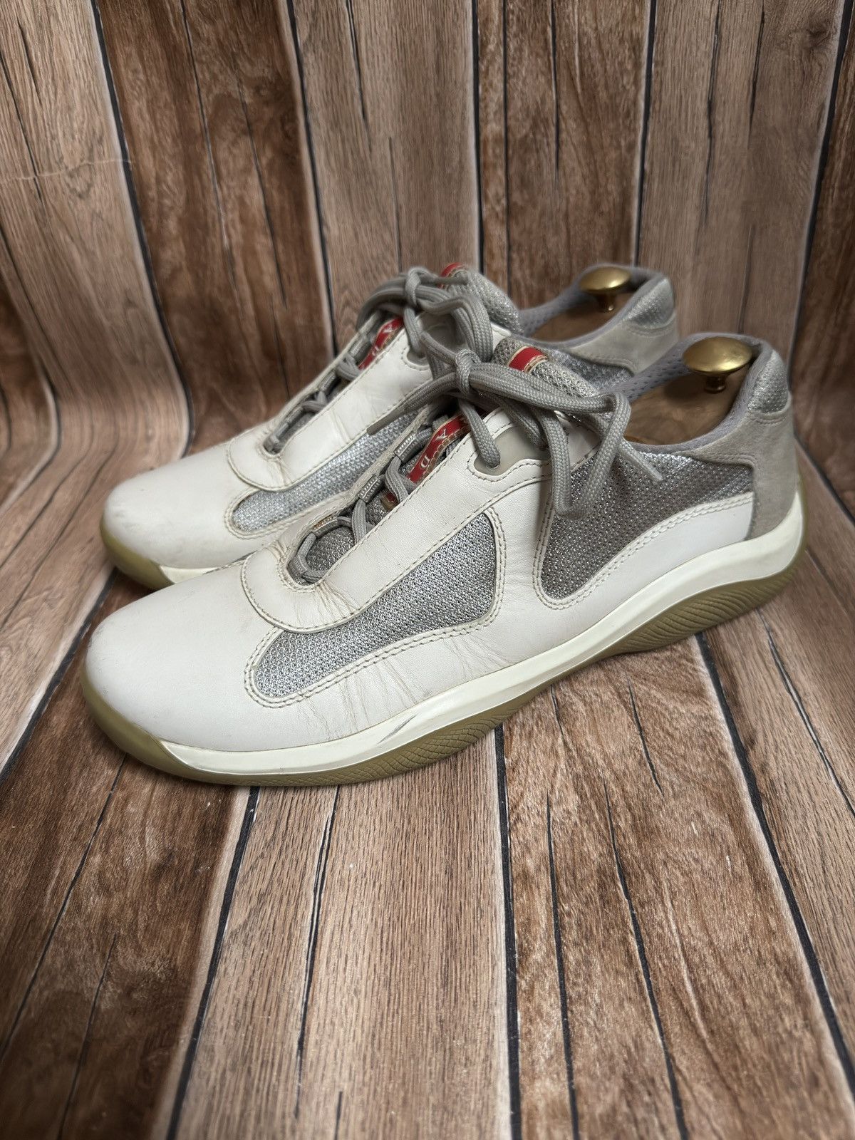 Prada x Vintage America Cup Leather Trainers Shoes in White, Men's (Size 9)