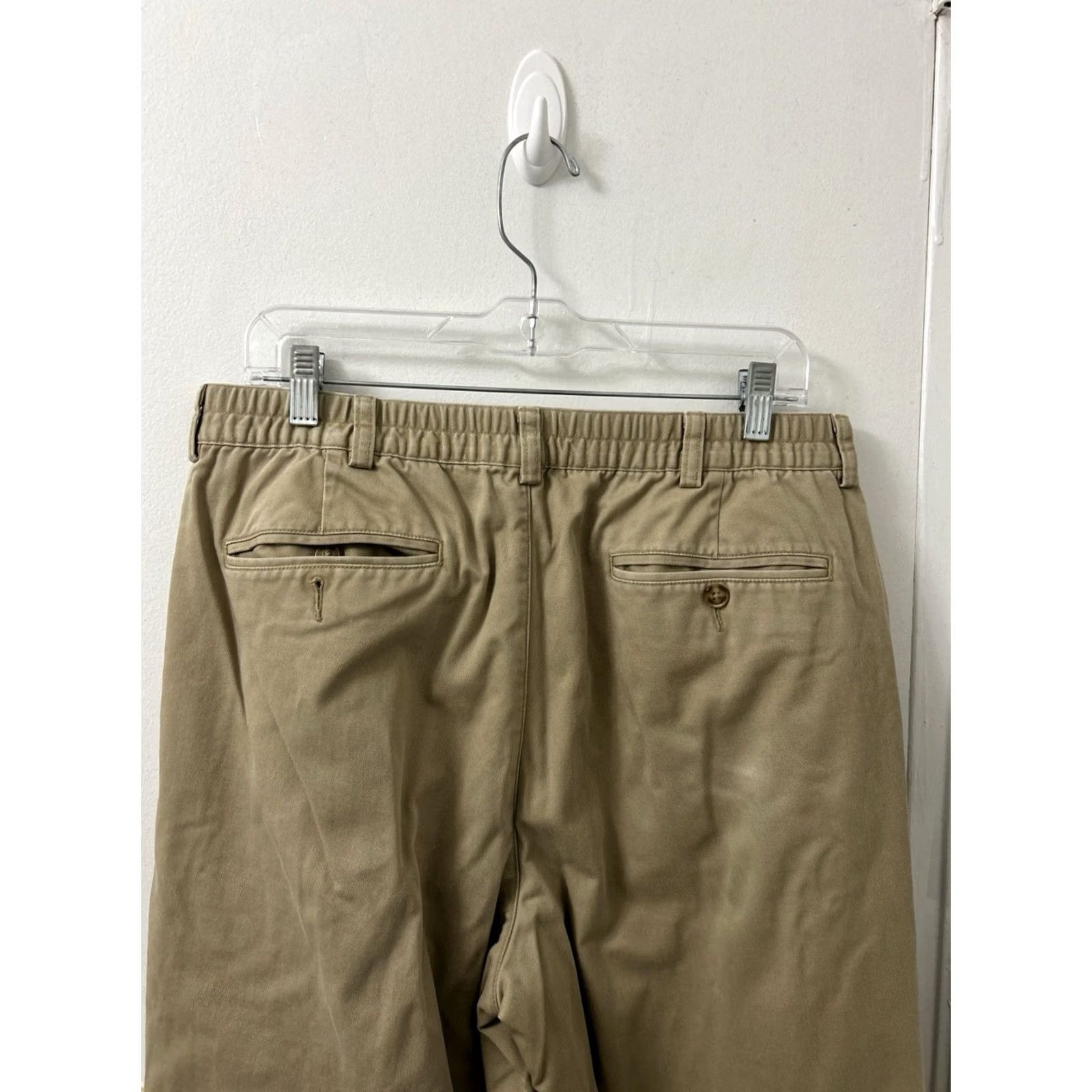 Vintage LL Bean Flannel Lined Pants Mens Size 36x32 Tan Beige Chino Comfort Waist Pleated Pockets Insulated Vintage No Size US 35 - 7 Thumbnail