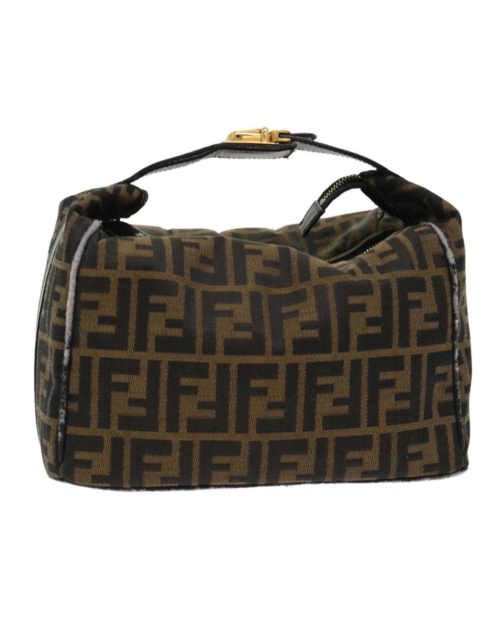 image of Fendi Canvas Leather Hand Bag With Dust Bag in Black, Women's