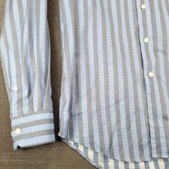 Pronto Uomo PRONTO UOMO Mens Blue Gray Stripe Button Down Shirt M Regular Long Sleeve Shirt Men Dress Shirt Button Up Size US M / EU 48-50 / 2 - 6 Thumbnail