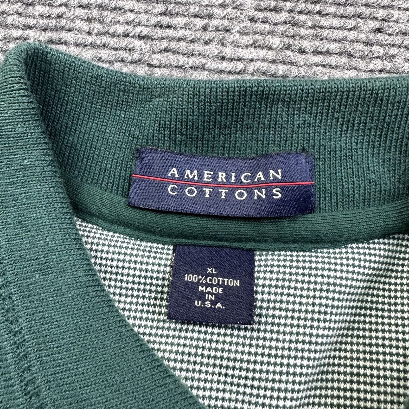 Vintage VINTAGE American Cottons Polo Shirt XL Adults 90s Green/White Short Sleeve 100% Cotton Polo Mens Size US XL / EU 56 / 4 - 2 Thumbnail