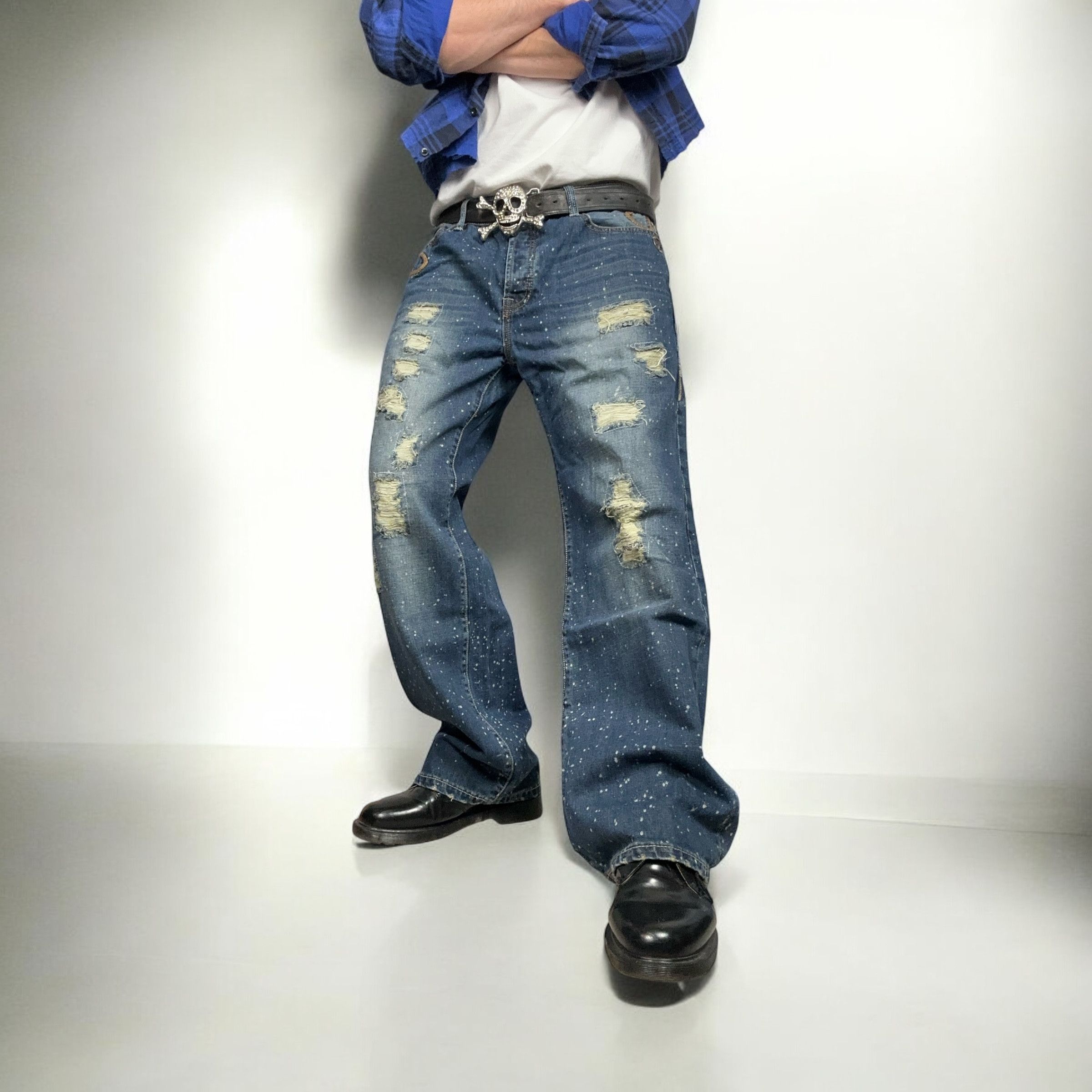 Japanese Brand × Vintage Vintage y2k Reworked Painter Baggy Denim Pants Jeans Size US 34 / EU 50 - 5 Thumbnail