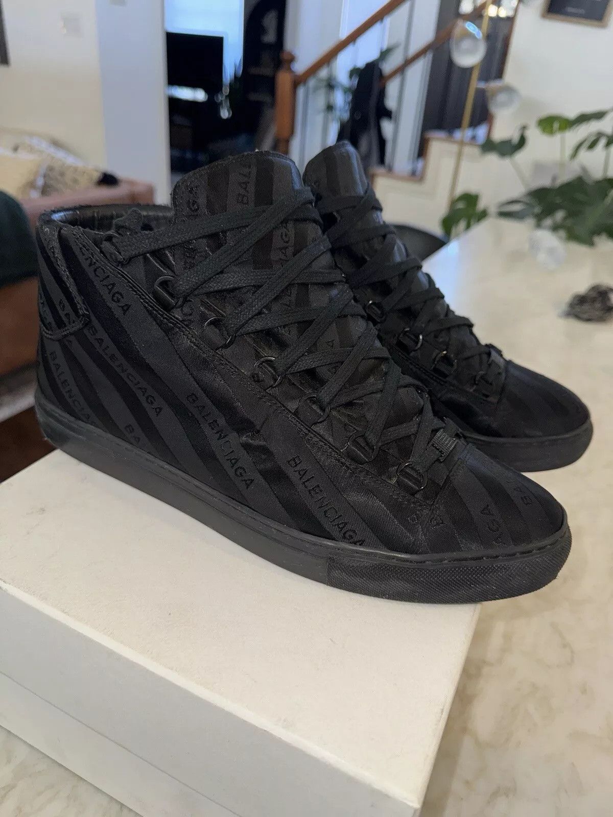 Balenciaga Balenciaga Arena Black 12 Leather High Tops Sneakers Size US 12 / EU 45 - 1 Thumbnail