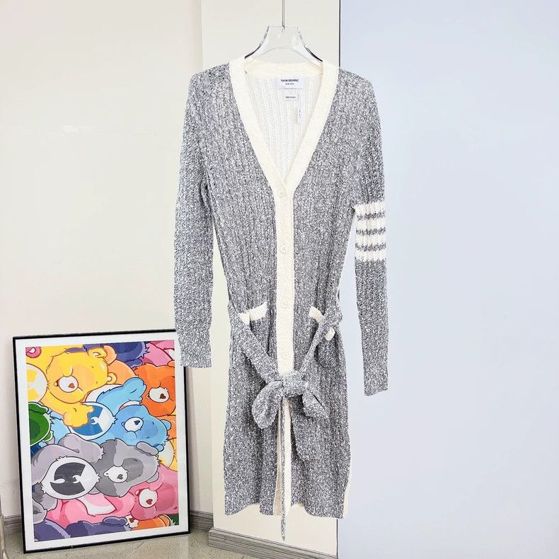 Thom Browne Thom Browne Gray and white knit long cardigan Size US XS / EU 42 / 0 - 1 Thumbnail