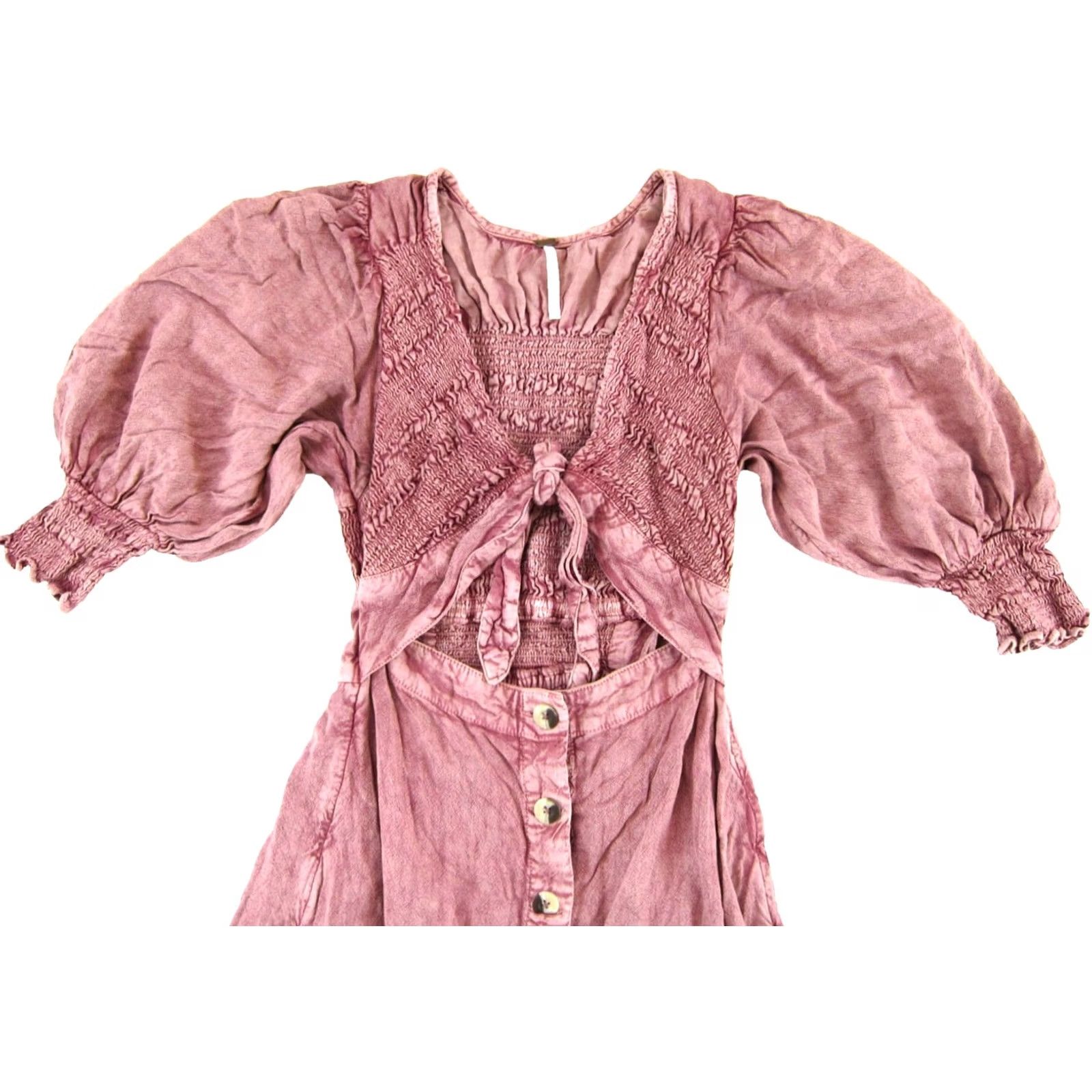 Free People Free People Pink Front Tie Long Maxi Dress XS Shirt Womens Size XS / US 0-2 / IT 36-38 - 7 Thumbnail