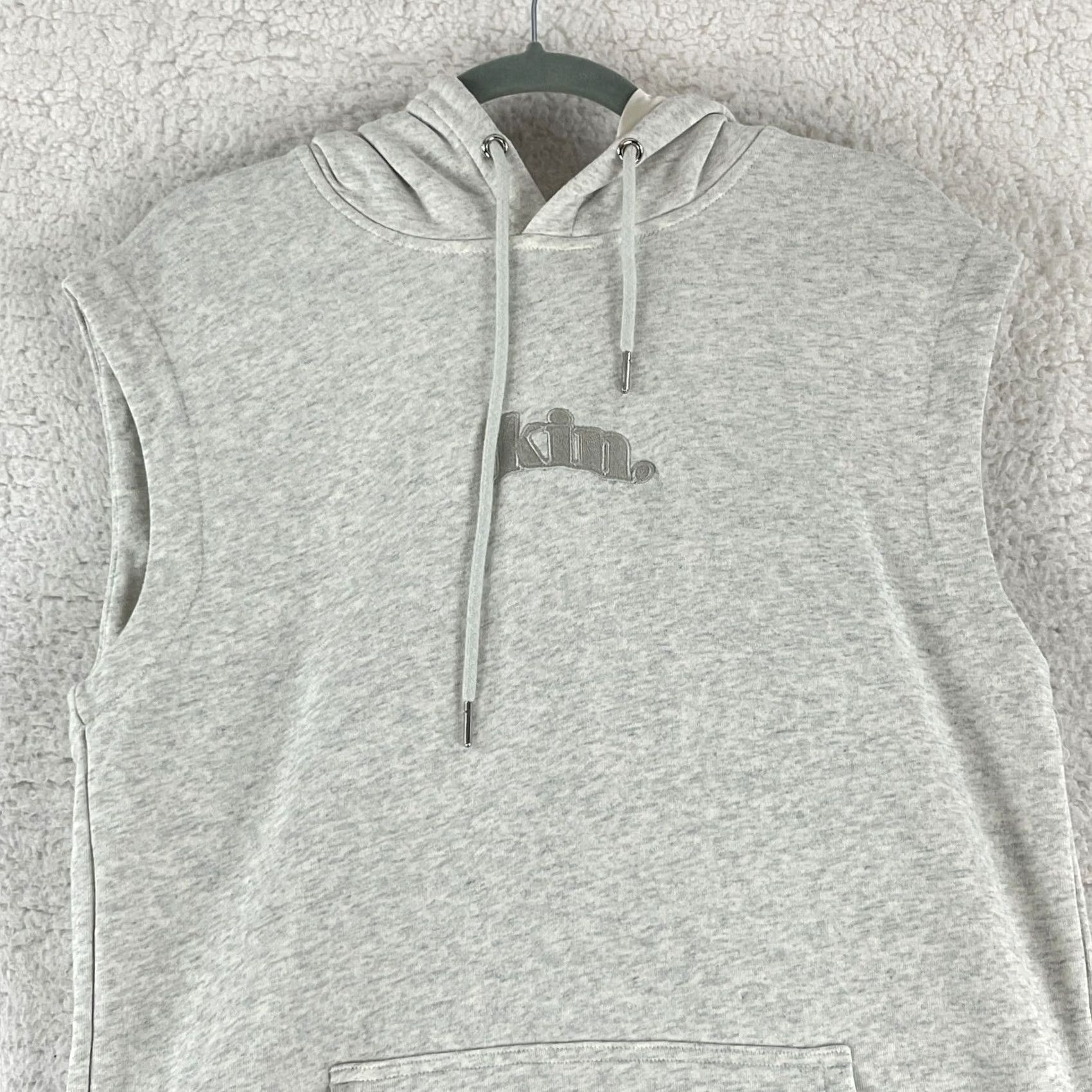 Skin Kin Pullover Sweatshirt Unisex Adults M Gray Heathered 100% Cotton Sleeveless Hooded Lined Pockets Casual Modern Knit Winter Spring Summer Fall Size M / US 6-8 / IT 42-44 - 2 Thumbnail