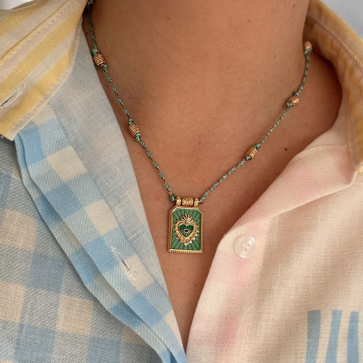 Other Sacred Heart Evil Eye Pendant Necklace – Green Enamel Size ONE SIZE - 2 Thumbnail