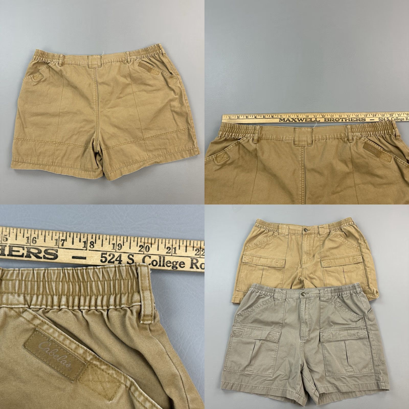 Vintage Cabelas Shorts Mens 42 Tan Canvas 5" Trail Hiker Cargo Elastic Waist Lot of 2 Mens Pants Canvas Cargo Pocket Brown 42 in Regular Cotton Size US 42 / EU 58 - 8 Thumbnail