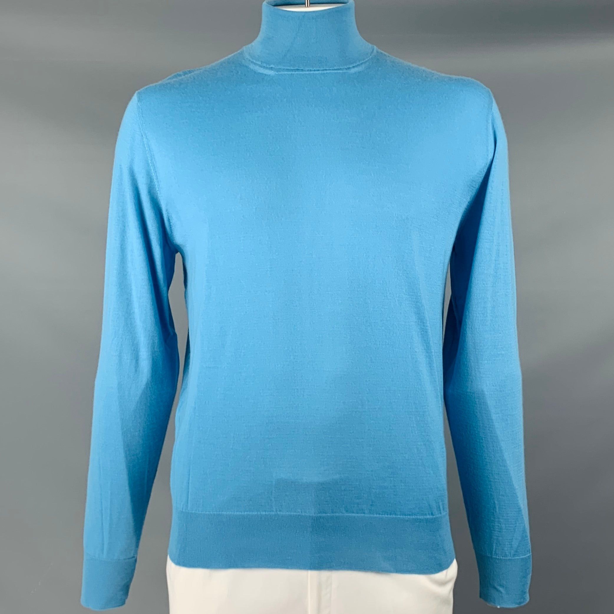 image of Blue Knit Cashmere Turtleneck Pullover, Men's (Size XL)