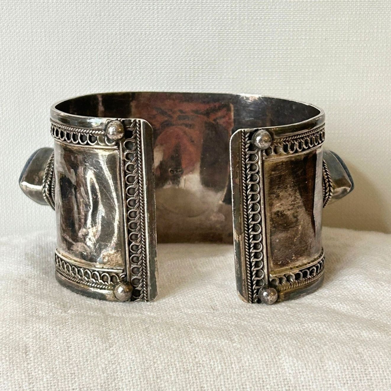 Vintage Vintage Sterling Silver & Lapis Lazuli Bracelet – 1970s 96g Size ONE SIZE - 5 Thumbnail