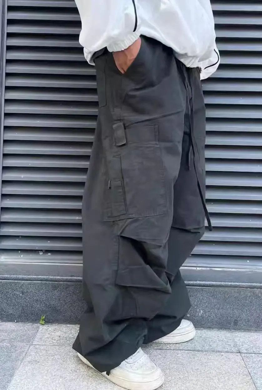 image of Vintage Street Hip Hop Straight Leg Loose Casual Pants in Greyish Green, Men's (Size 28)