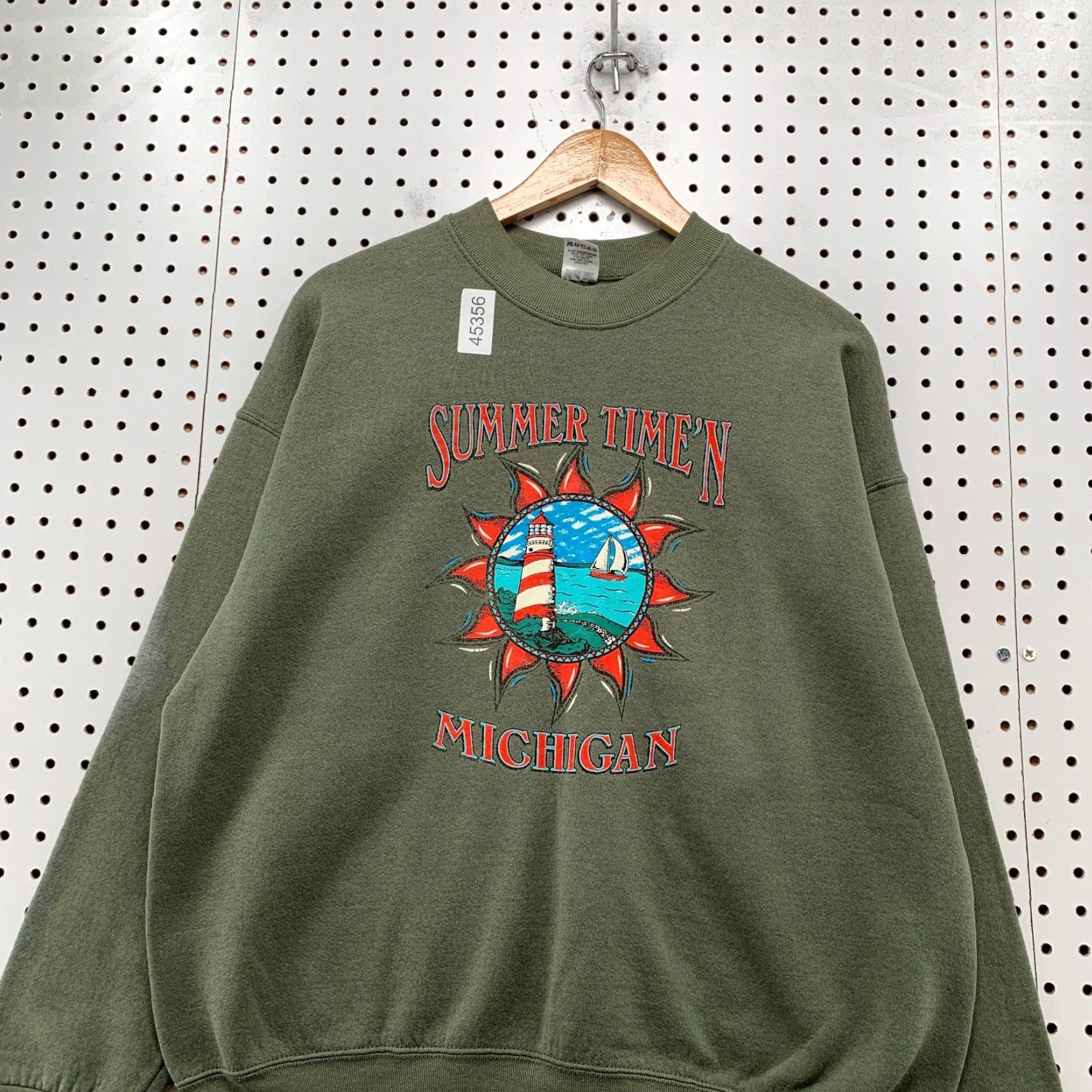 Fruit Of The Loom VINTAGE Michigan Sweatshirt Mens XL Olive Green Fleece Outdoor 90s USA Nike Shirt Size US XL / EU 56 / 4 - 2 Thumbnail